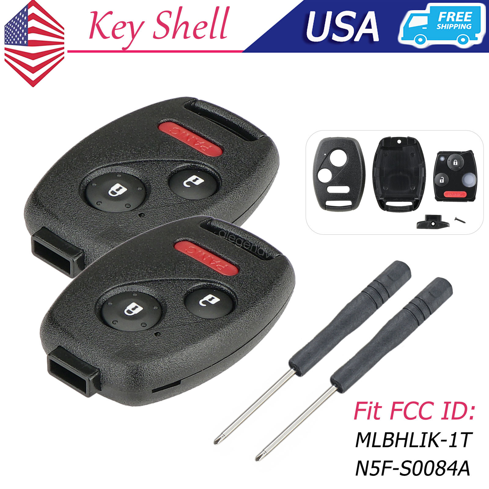 2 For 2009 2010 2011 2012 2013 2014 Honda Fit Remote Key Fob Shell + Screwdriver