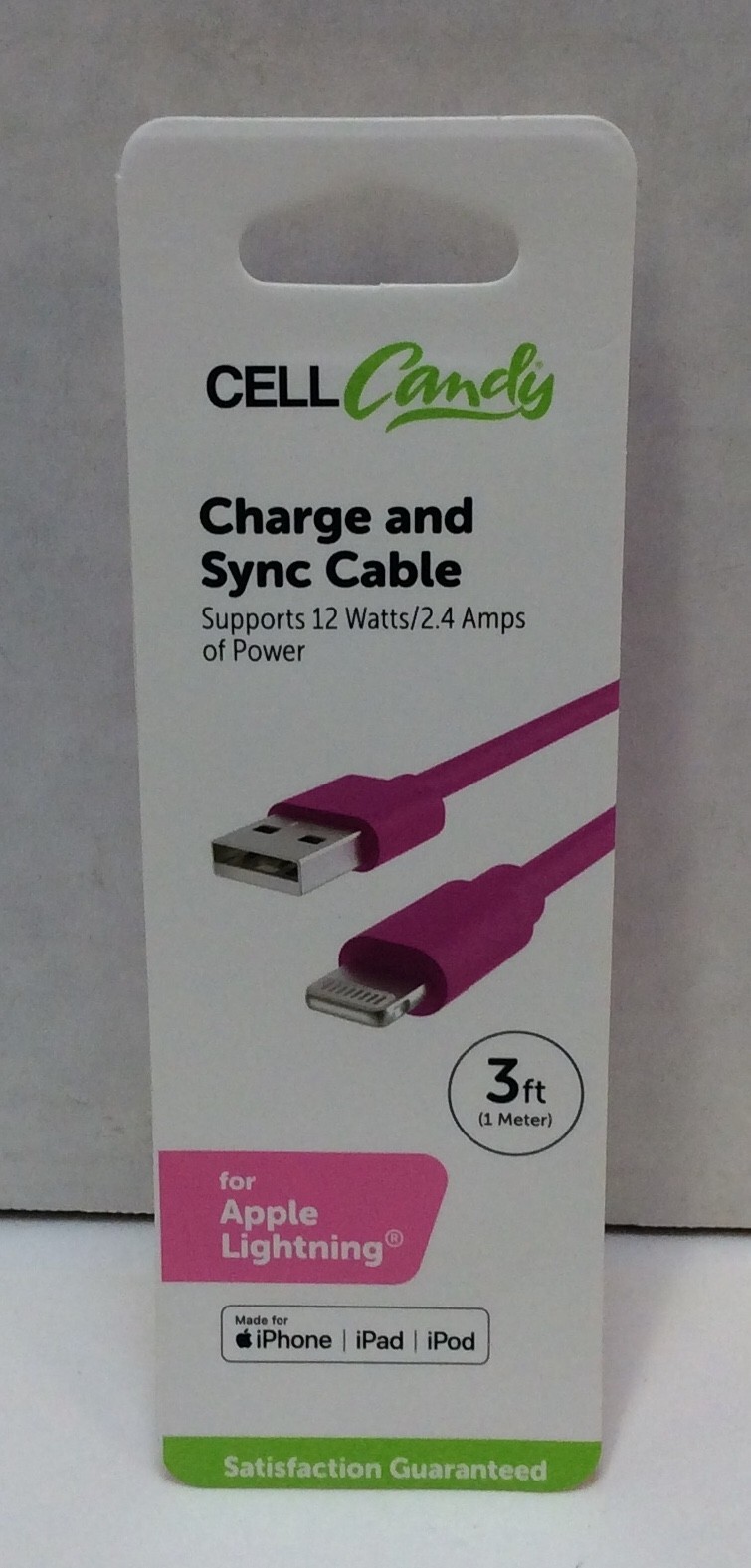 Cell Candy Charge & Sync Cable, 3 Ft, Pink, For Apple Products, Lot of 3