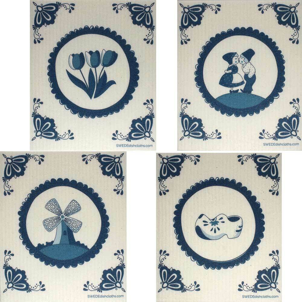Swedish Dishcloths Dutch Designs Set of 4 cloths (one of each design)  Eco Frien