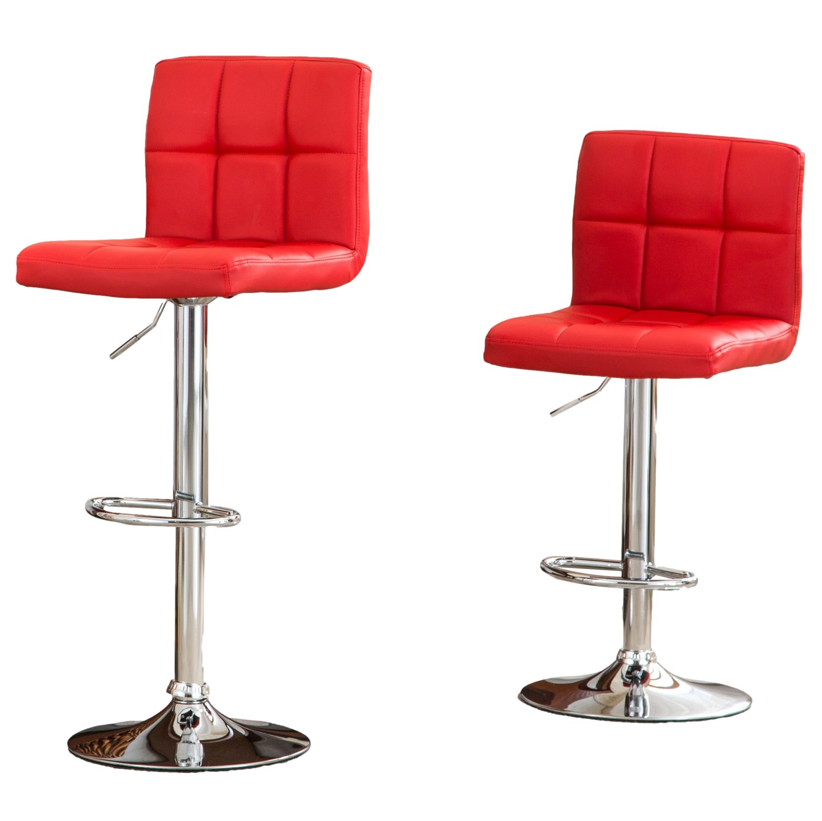 Swivel Faux Leather Adjustable Hydraulic Bar Stool, Set of 2, Red