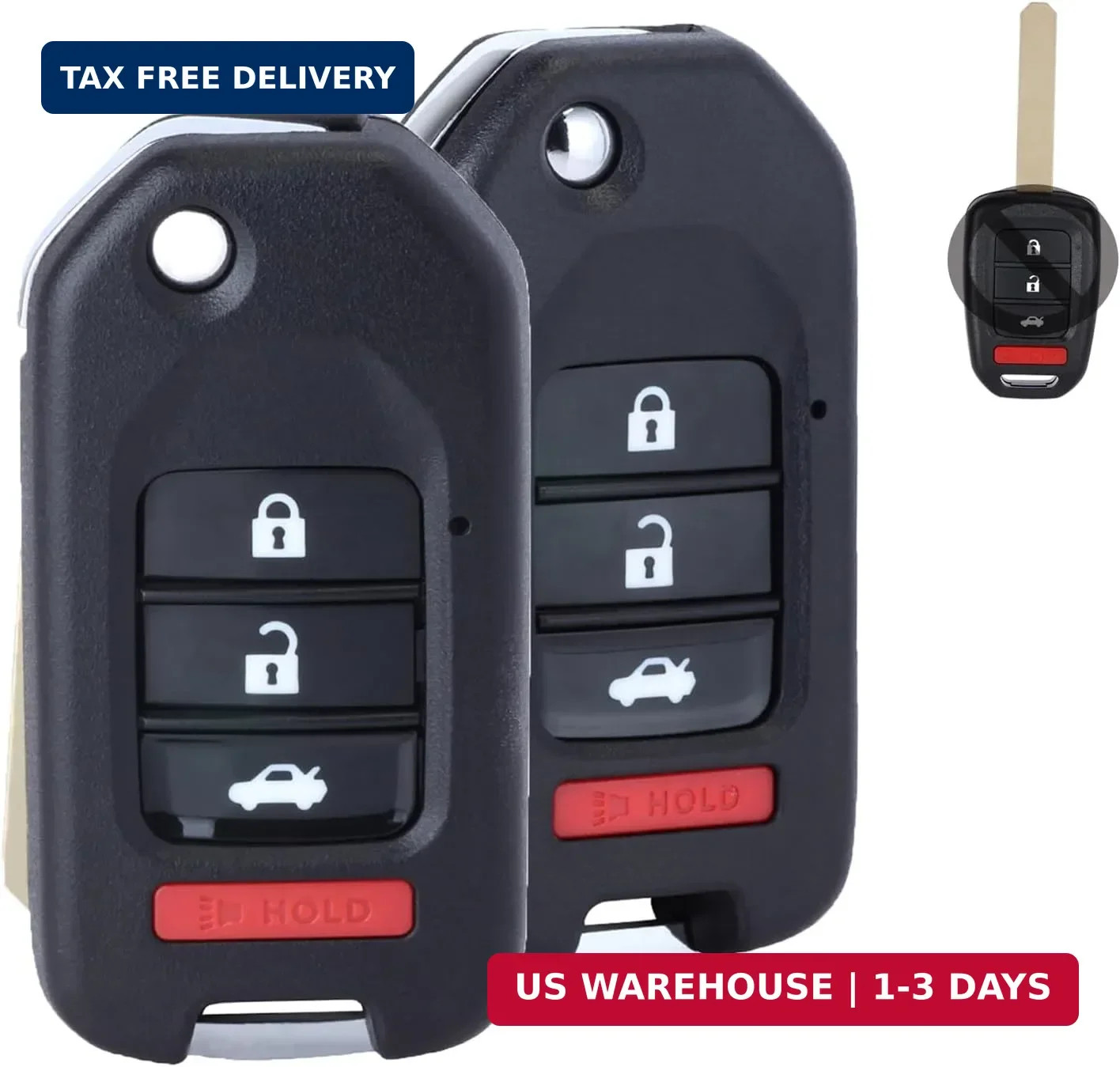 2 Packed Modified Key Shell Replacement for Honda Accord Civic CR-V HR-V 2013-20