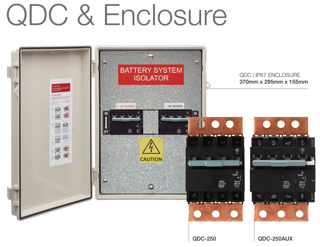 CBI 100 Amp Battery System MCB 2 Pole Isolator W./ Enclosure and Busbars QSBS100