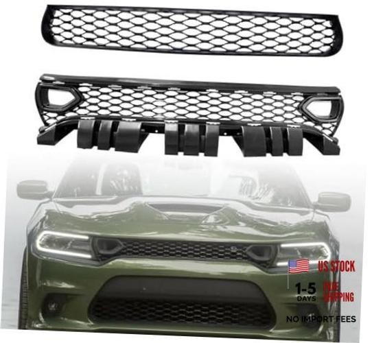 Front Upper Lower Grille For 2015-2023 Dodge Charger SRT Scat Pack LOWER+UPPER