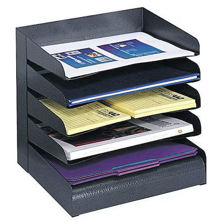 Safco 3127Bl Desk Tray, Black, Steel, 12 In W, 9 1/2 In L, 11 1/4 In H, 5