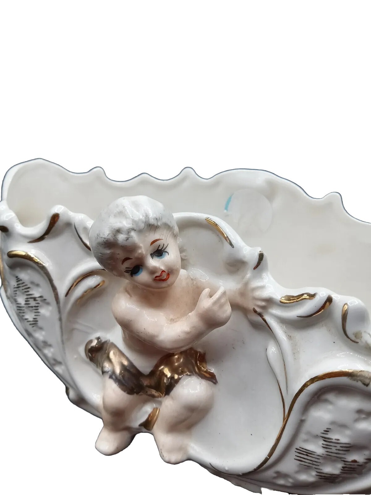 PORCELAIN CHERUB PLANTER 9 TALL 4 HIGH