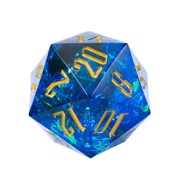 Blue Shimmering Crystal 33mm Chonk d20 | 💀 TPK | Dungeons & Dragons DnD