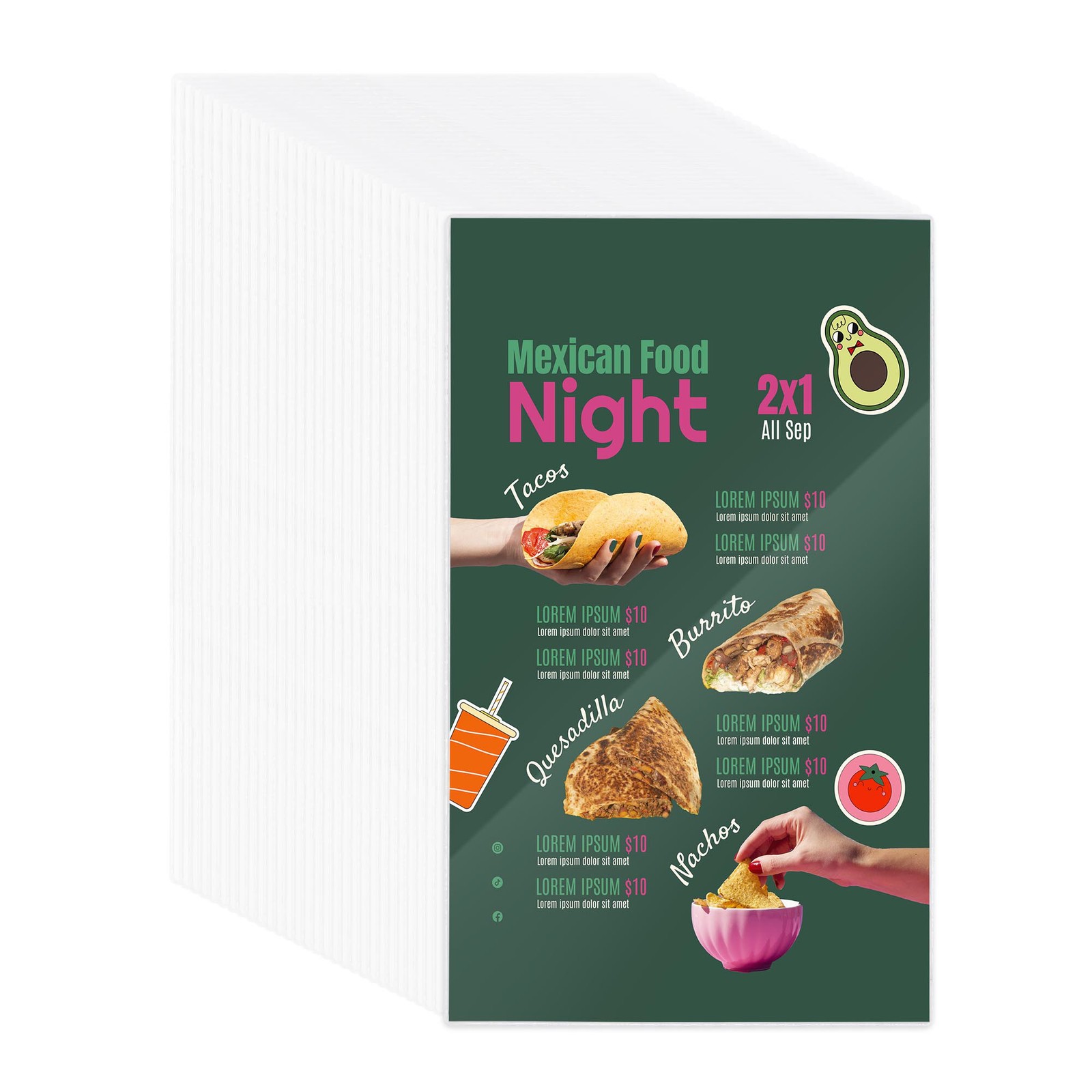 WeChef Menu Cover Single Page 2 View All Clear Vinyl Restaurant 30 Pack Cafe