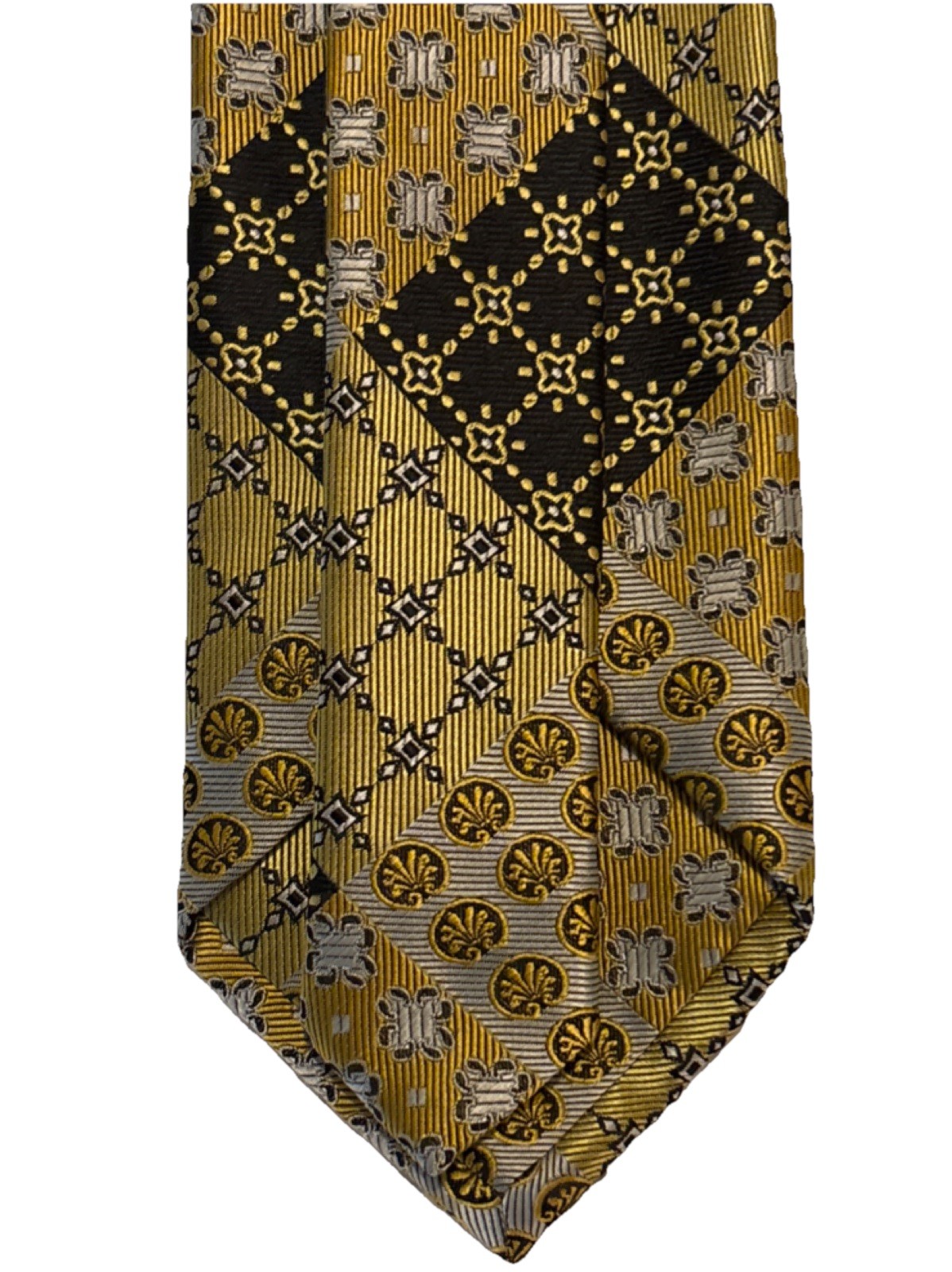 Bruno Conte Men's Patterned Accessory Set Tie Socks Handkerchief Gold & Black