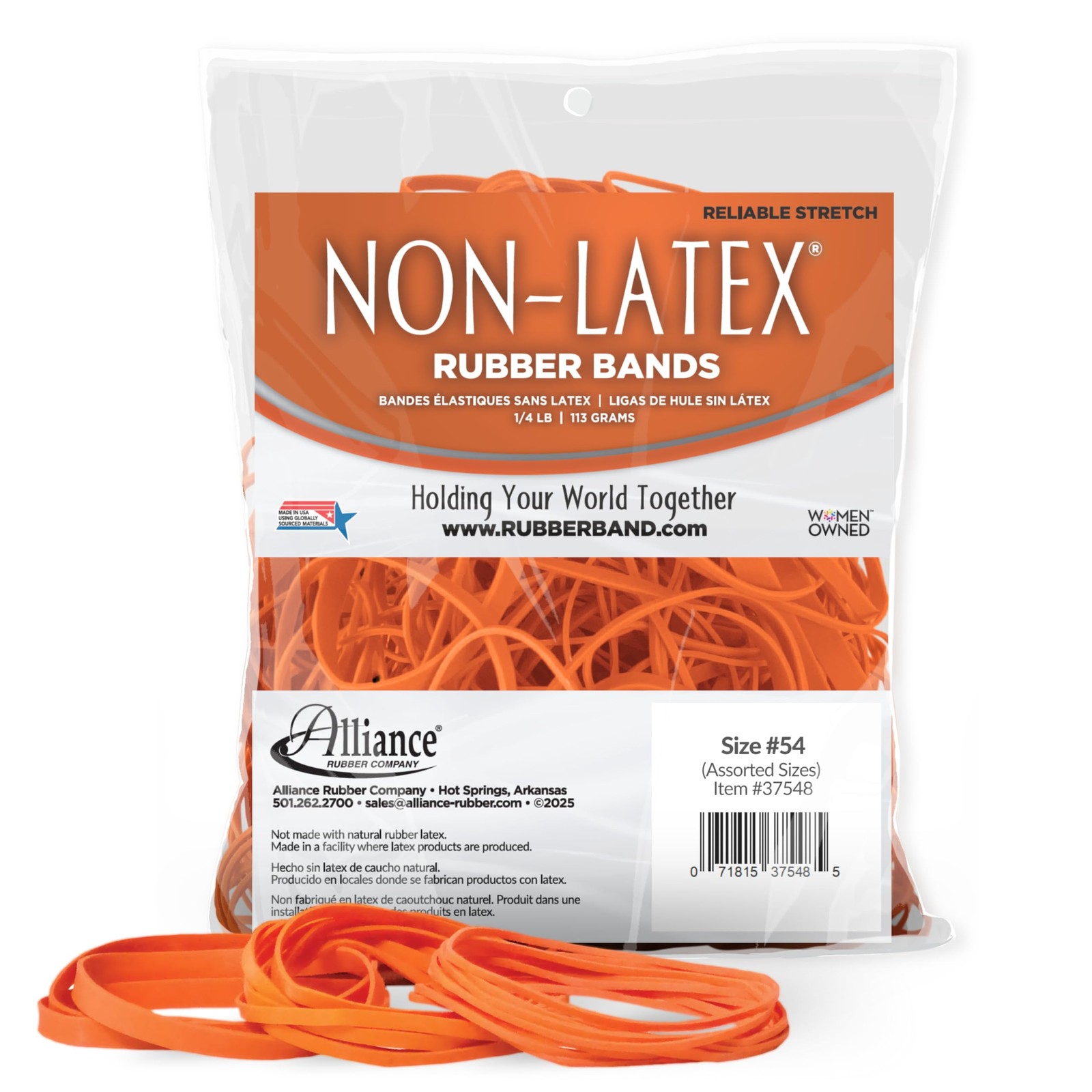Alliance Non-Latex Rubber 3 1/2 x Mixed (1/16, 1/8, 1/4) Inches, Orange