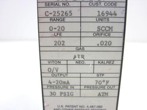 Sierra 840-L-2-E-S4 Side-Trak Mass Flow Controller, 0-20 sccm