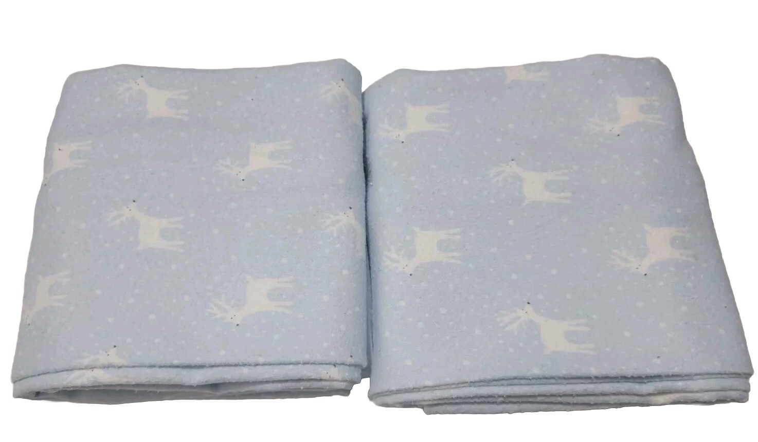 2 Light Blue Flannel Pillowcases W/ Little White Deer.  20 X 28 Standard/queen