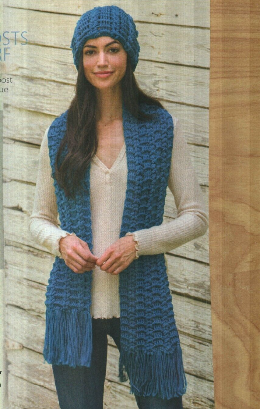 PUFFS & POSTS HAT AND SCARF SET WOMEN'S CROCHET PATTERN INSTRUCTIONS