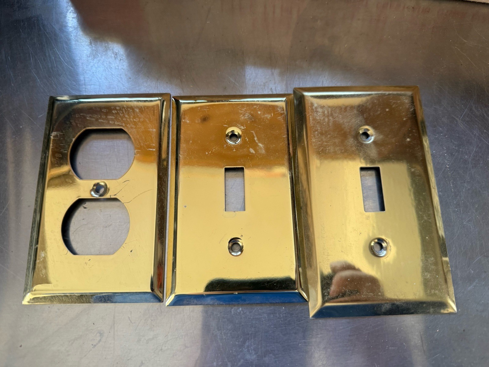 Metal Brass Gold Tone Outlet Light Covers Vintage Lot Of 3 Set Of
