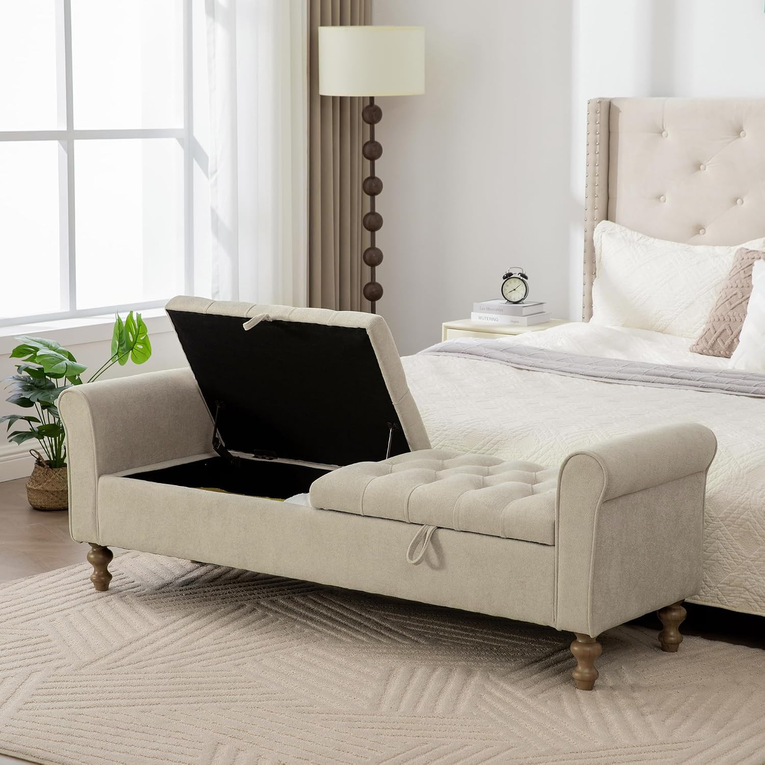 65.7" Modern Upholstered Storage Bench with Double Lids, Ottoman with Storage, O
