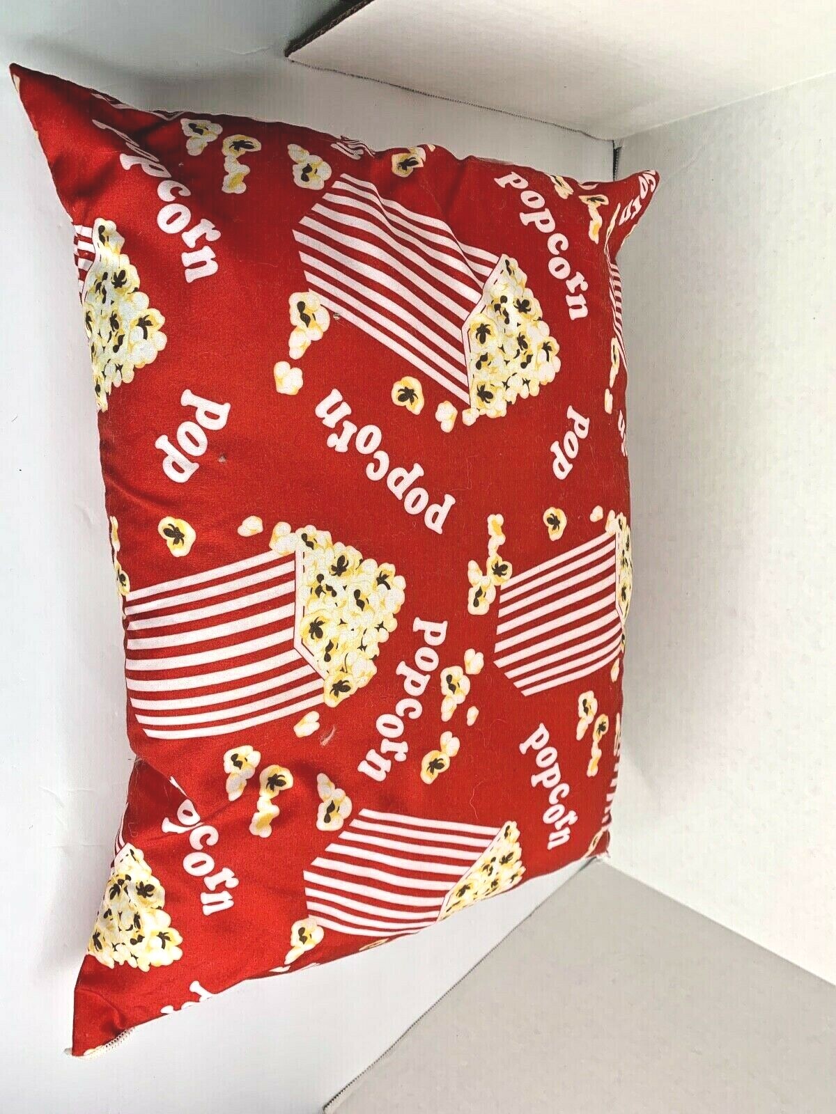 Popcorn Throw Pillow Plush Stuffed Large 19 x 15 Red White Handmade