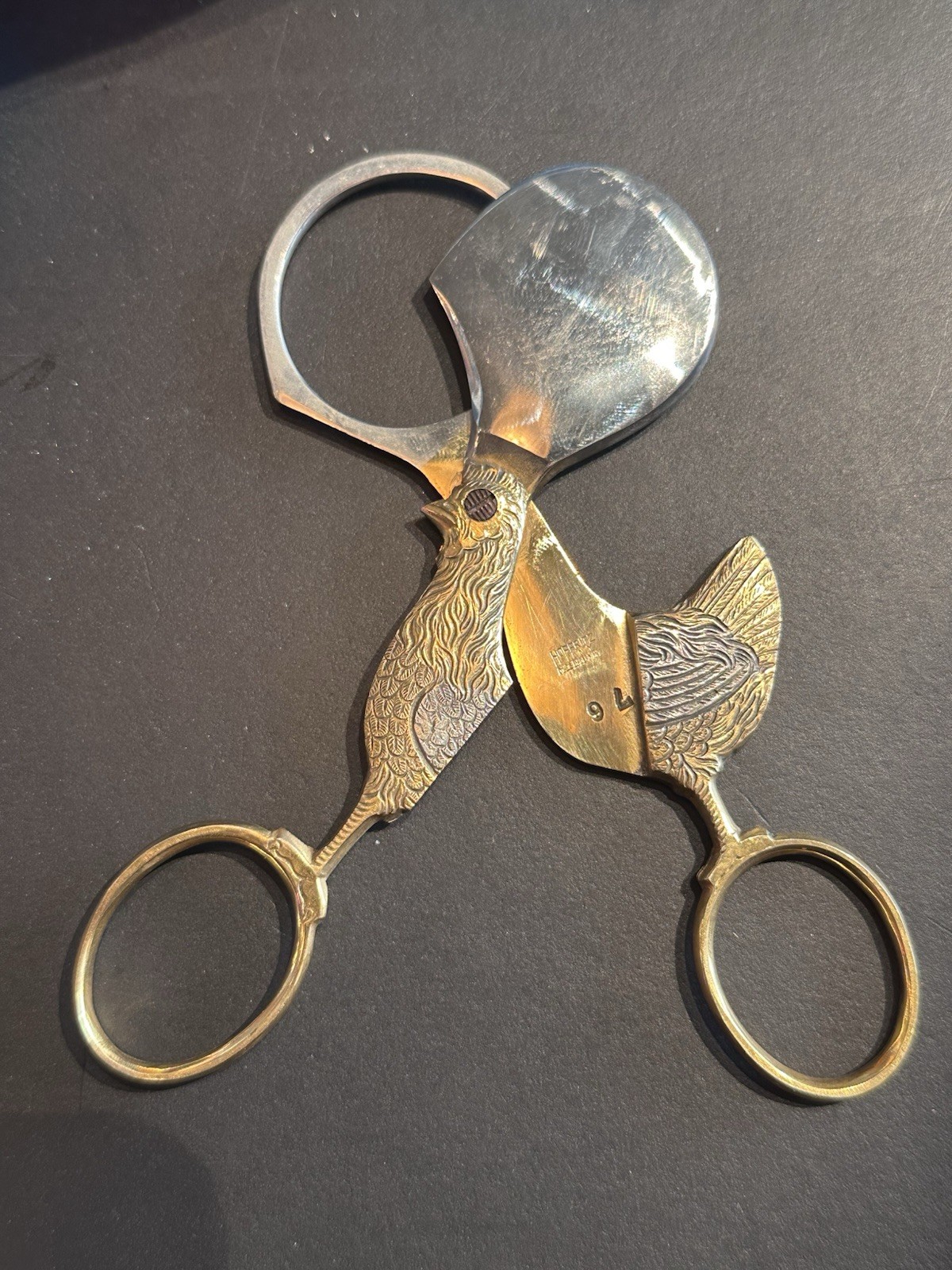 Egg Scissors Chicken Shaped Gold/Silvertone Made By Hoffritz NY Made in Germany