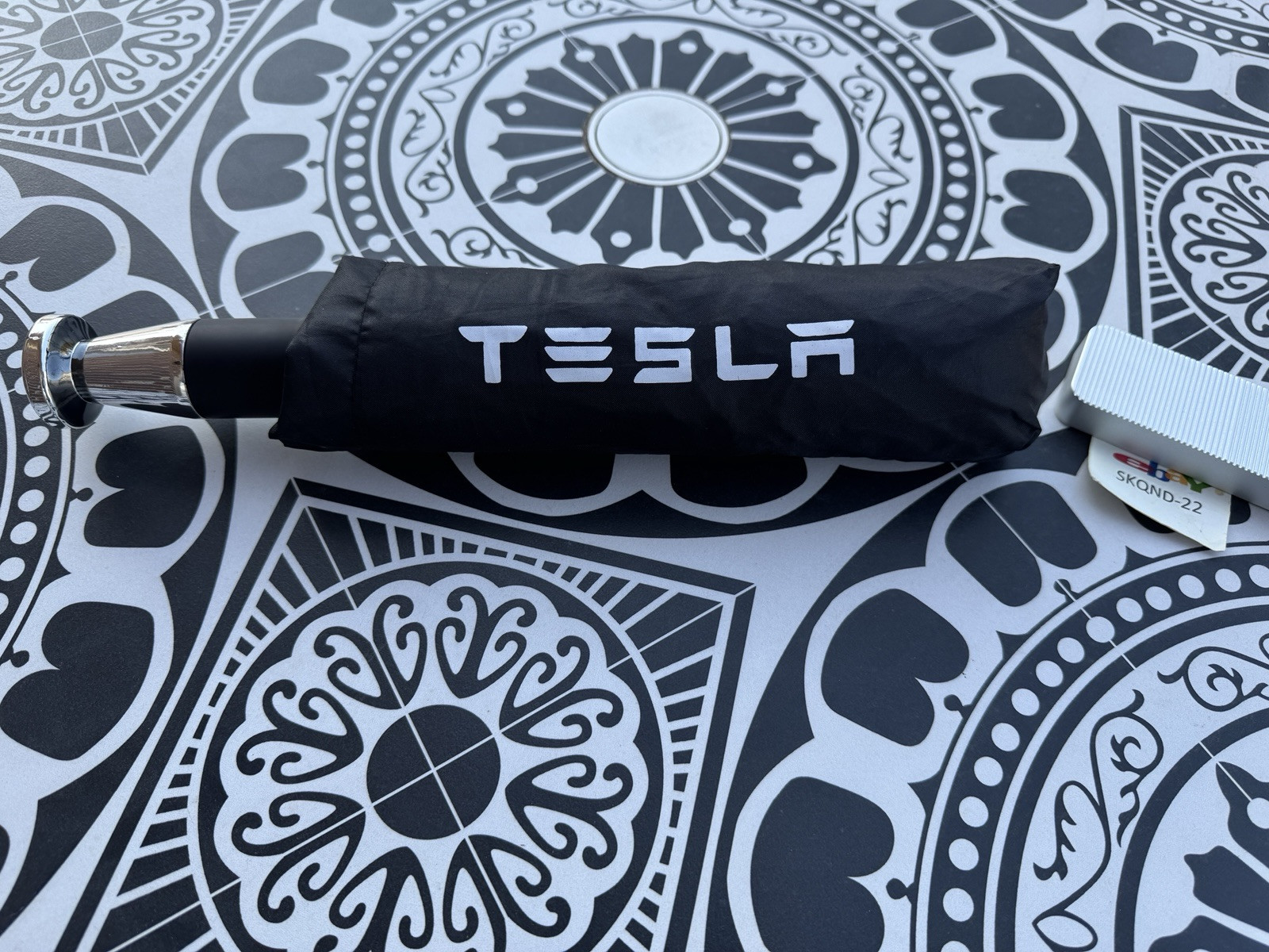 Tesla Logo Black Umbrella - Auto Open/Close, Rain Resistant, Compact & Free Ship
