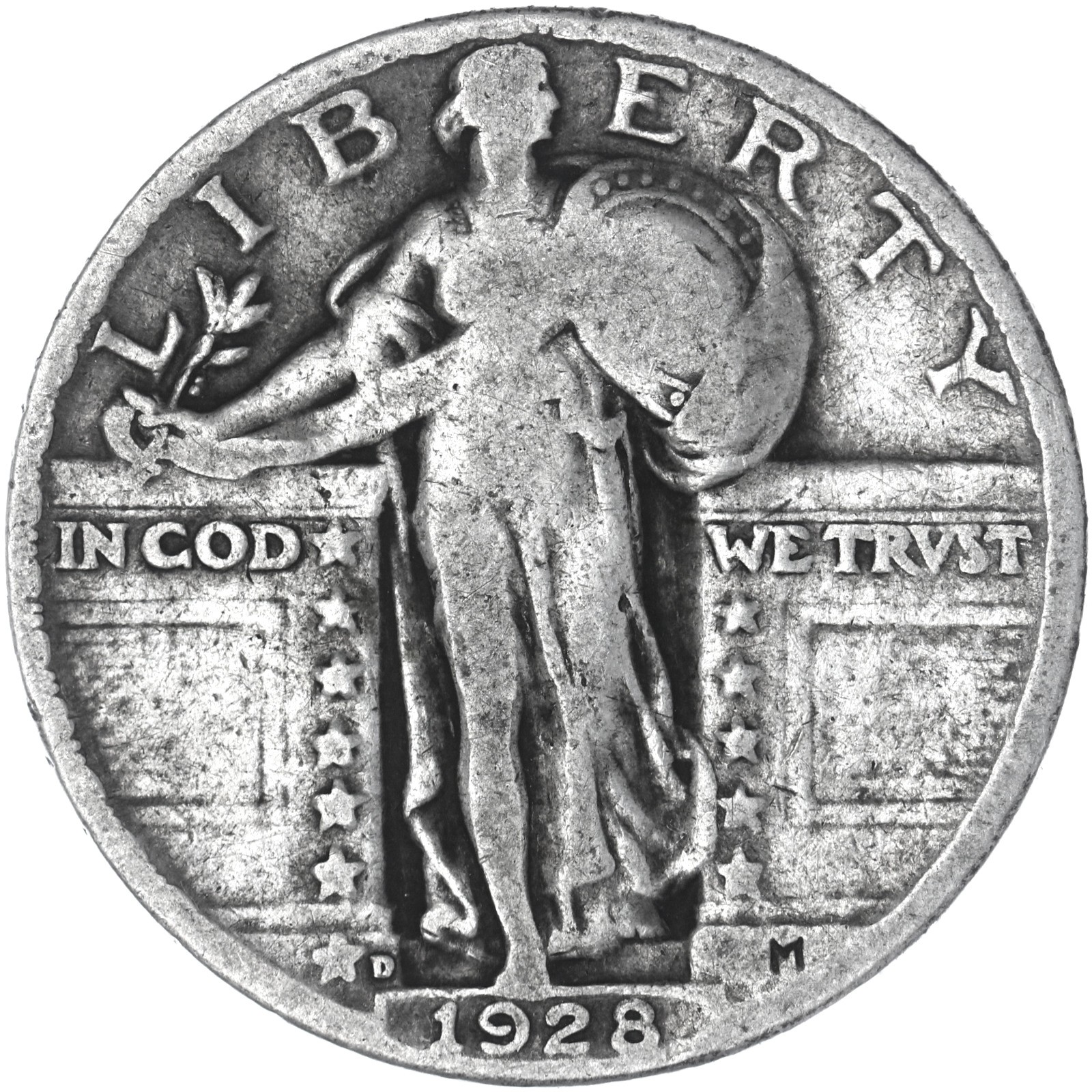 1928 D Standing Liberty Quarter 90% Silver Very Good VG