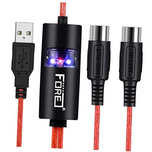 MIDI to USB Interface MIDI Cable Adapter with Input&Output Connecting with Red