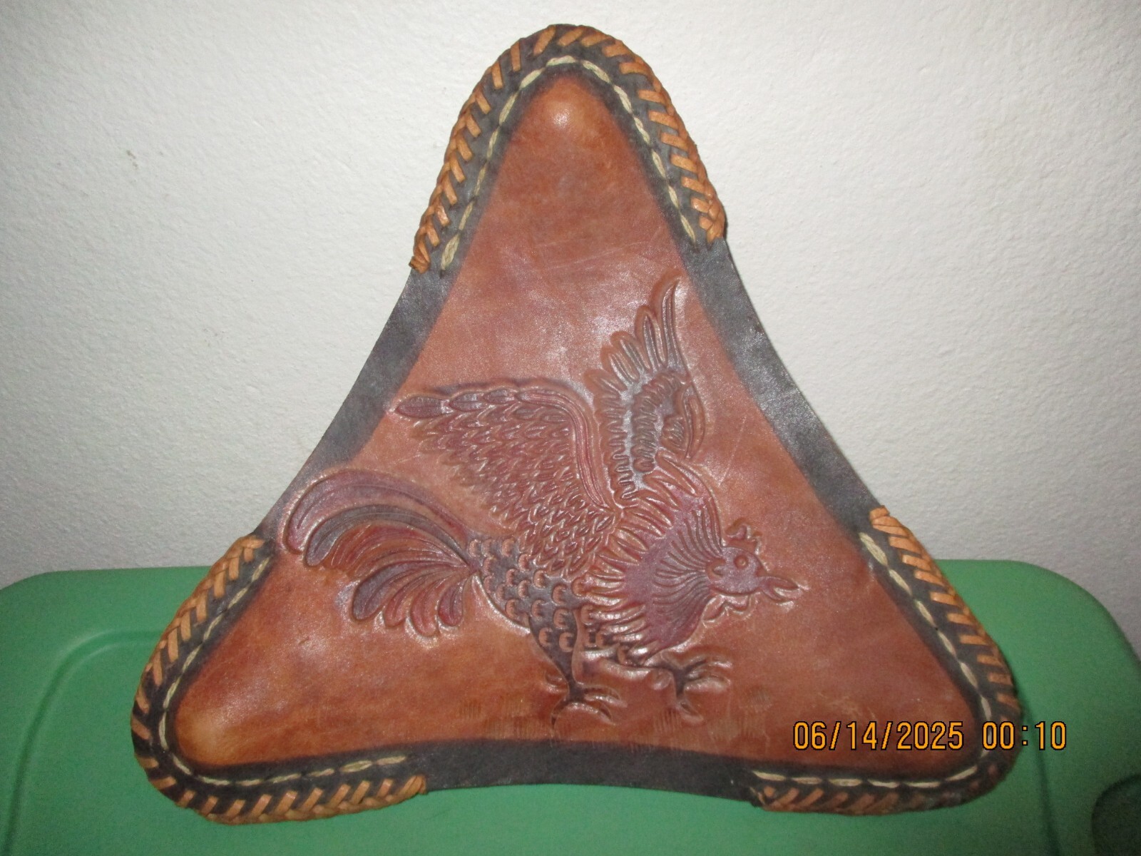 Mexican "ROOSTER" Hand Tooled Leather Tripod Stool Seat Only (XMAS SALE)