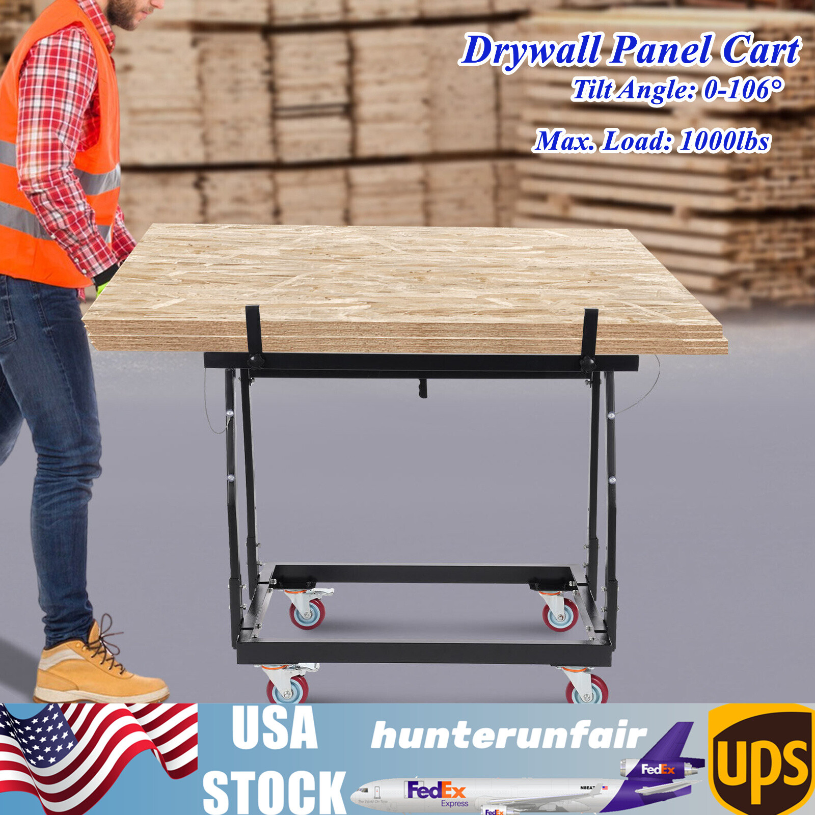 1000Lbs Drywall Cart Heavy Duty Panel Cart Dolly Handling Sheetrock W/Casters