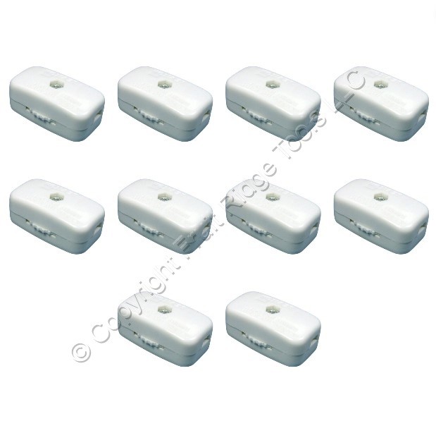 10 Miniature Leviton White Feed-Through Lamp Cord Switches 3A/6A 125V 423-3KW
