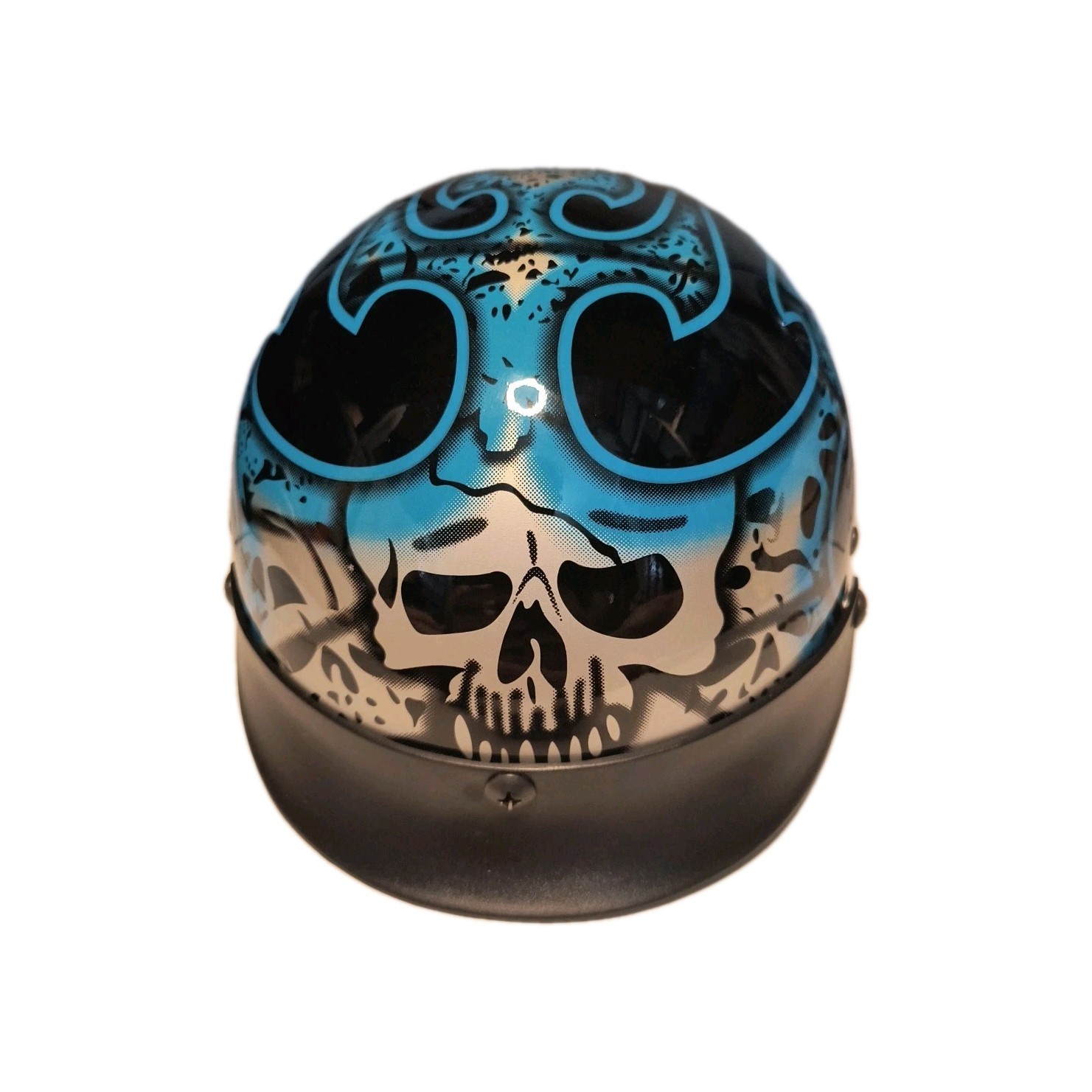 Blue Tribal Skull Motorcycle Half Helmet Traditional DOT New (L and XL)