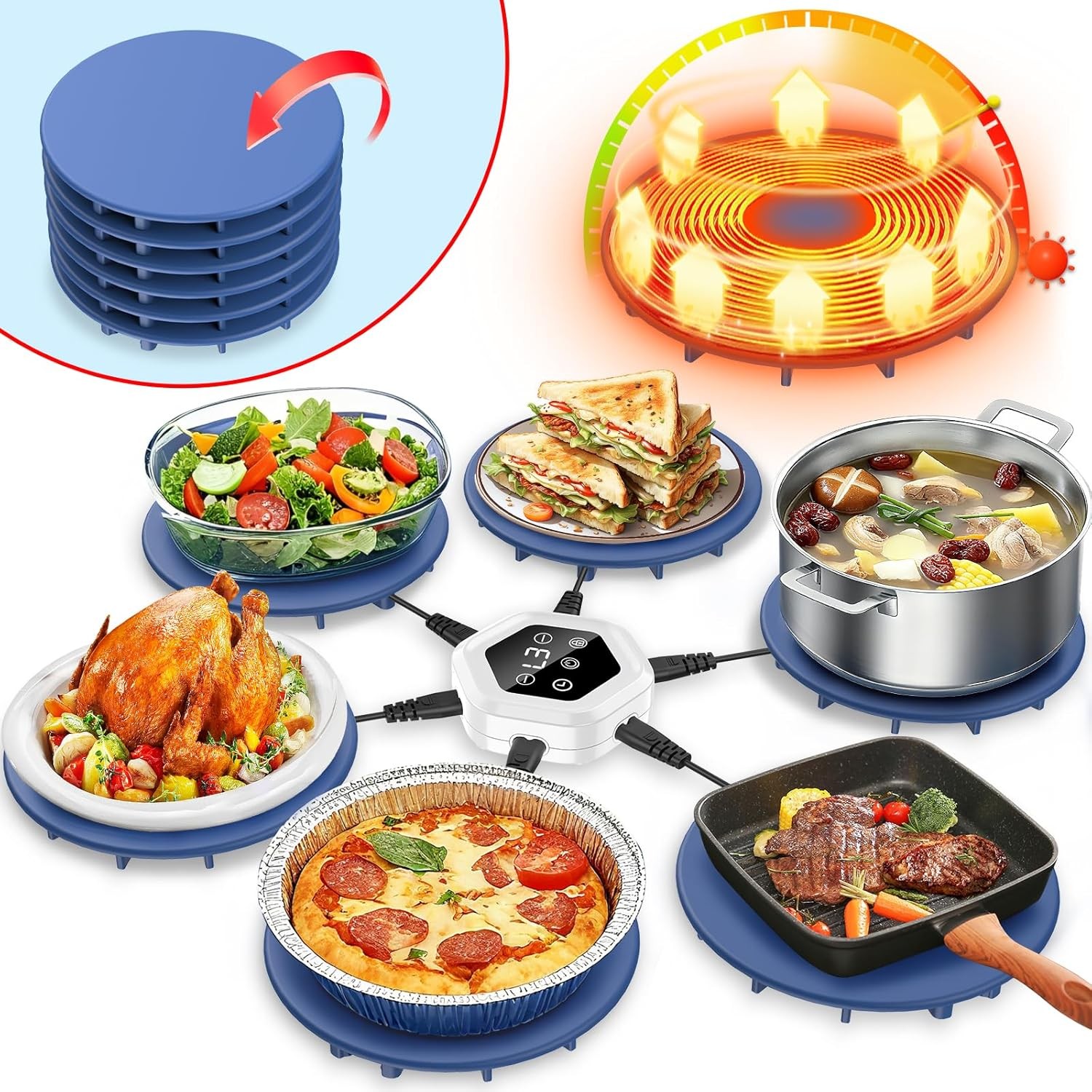 Upgraded food warming mat, 6-in-1 silicone food warming mat (blue)