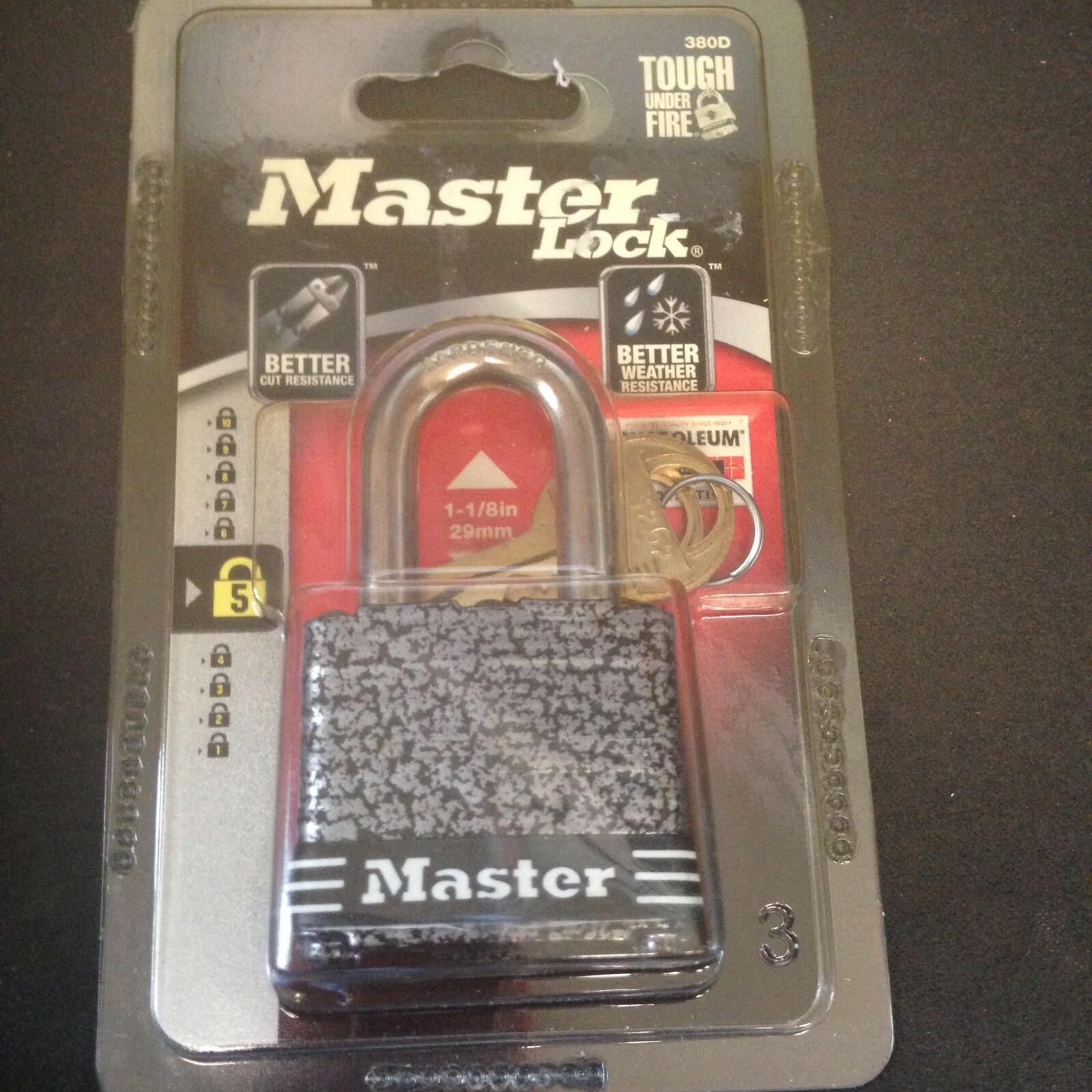 Master Lock 380D 1-9/16-Inch Laminated Lock with Rustoleum, Black and Grey