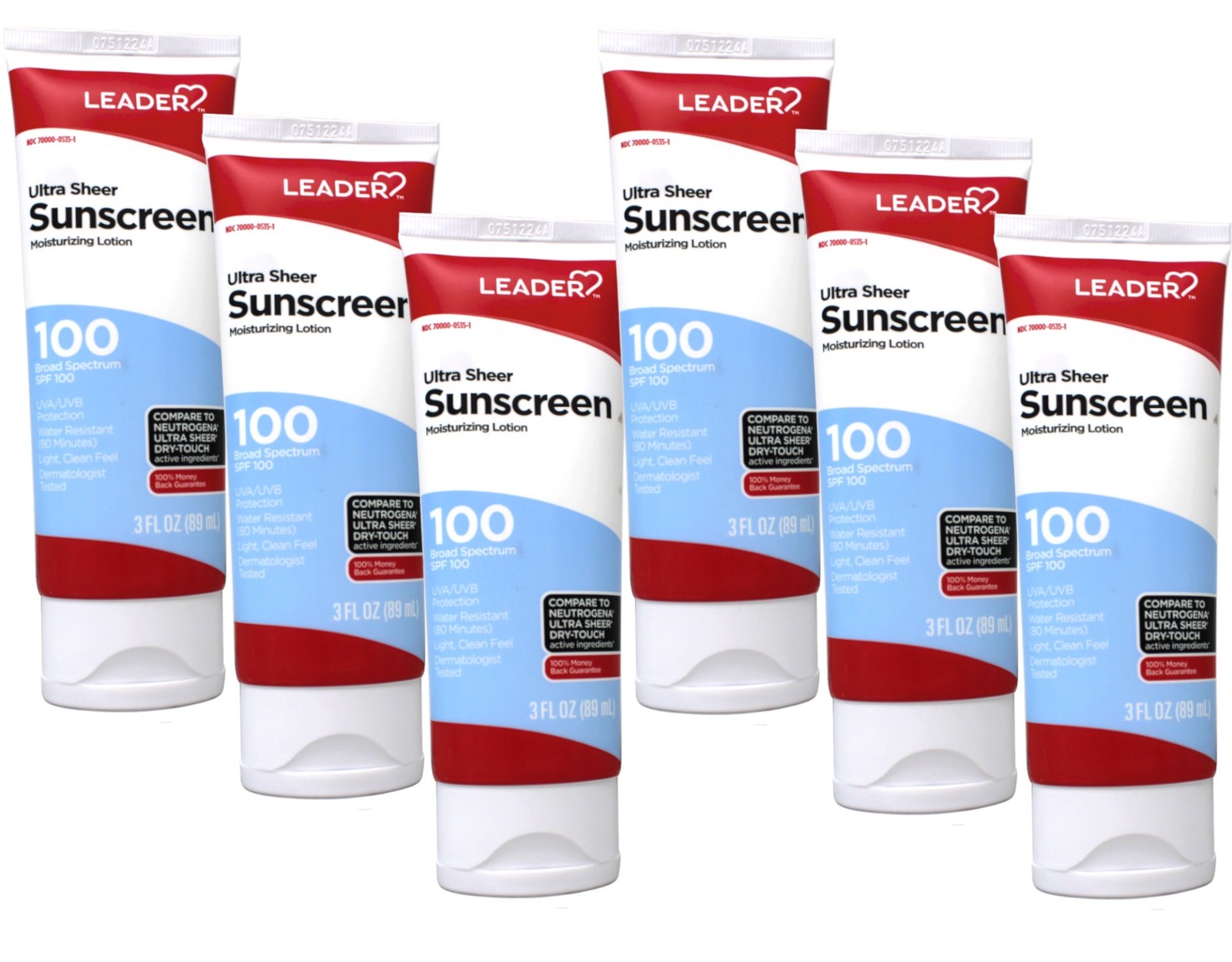 Leader Ultra Sheer Water Resistant SPF 100 Sunscreen Lotion, 3 oz - 6 Pack