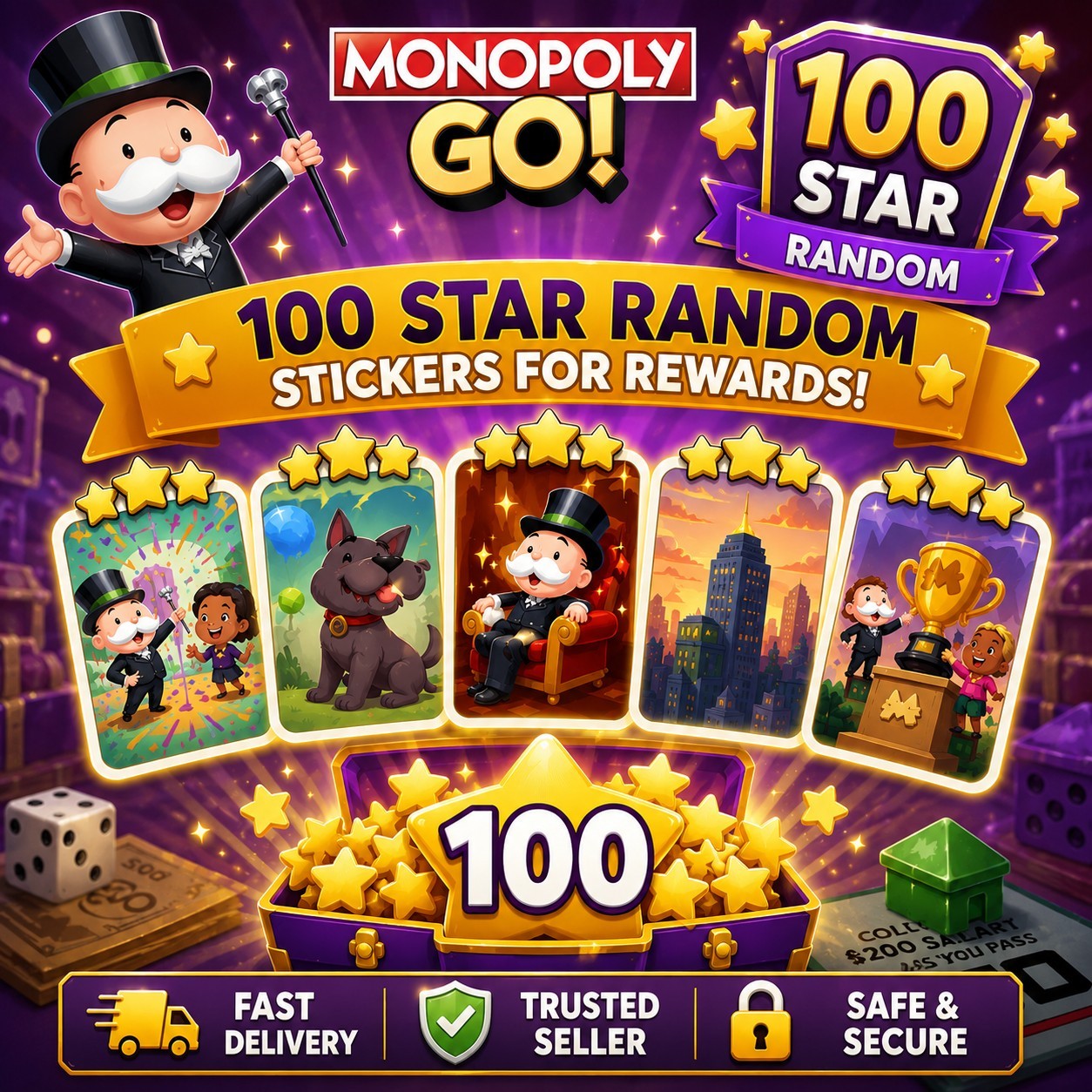 100 Stars For Open Vault : Monopoly Go Random Stickers For Rewards