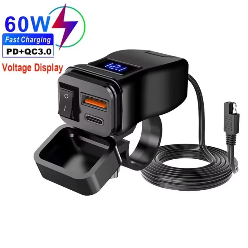 QC 3.0 Motorcycle Dual USB Phone GPS Super Fast Charger Adapter LED Waterproof