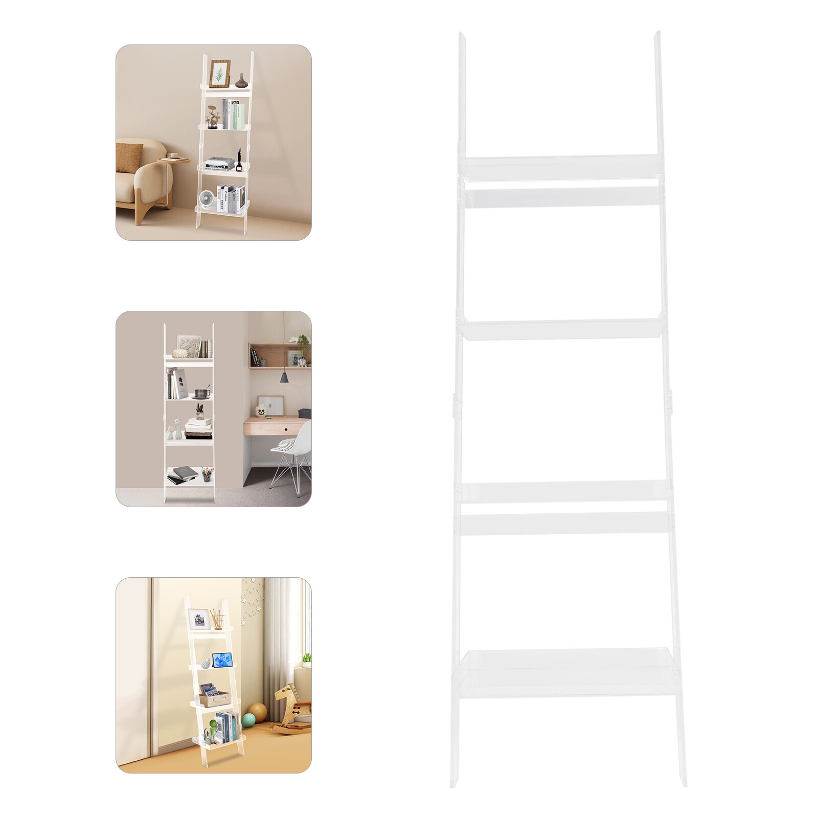 20.47*72 Inch Acrylic Trapezoid Ladder Bookshelf 4-Tier Leaning Book Shelf NEW