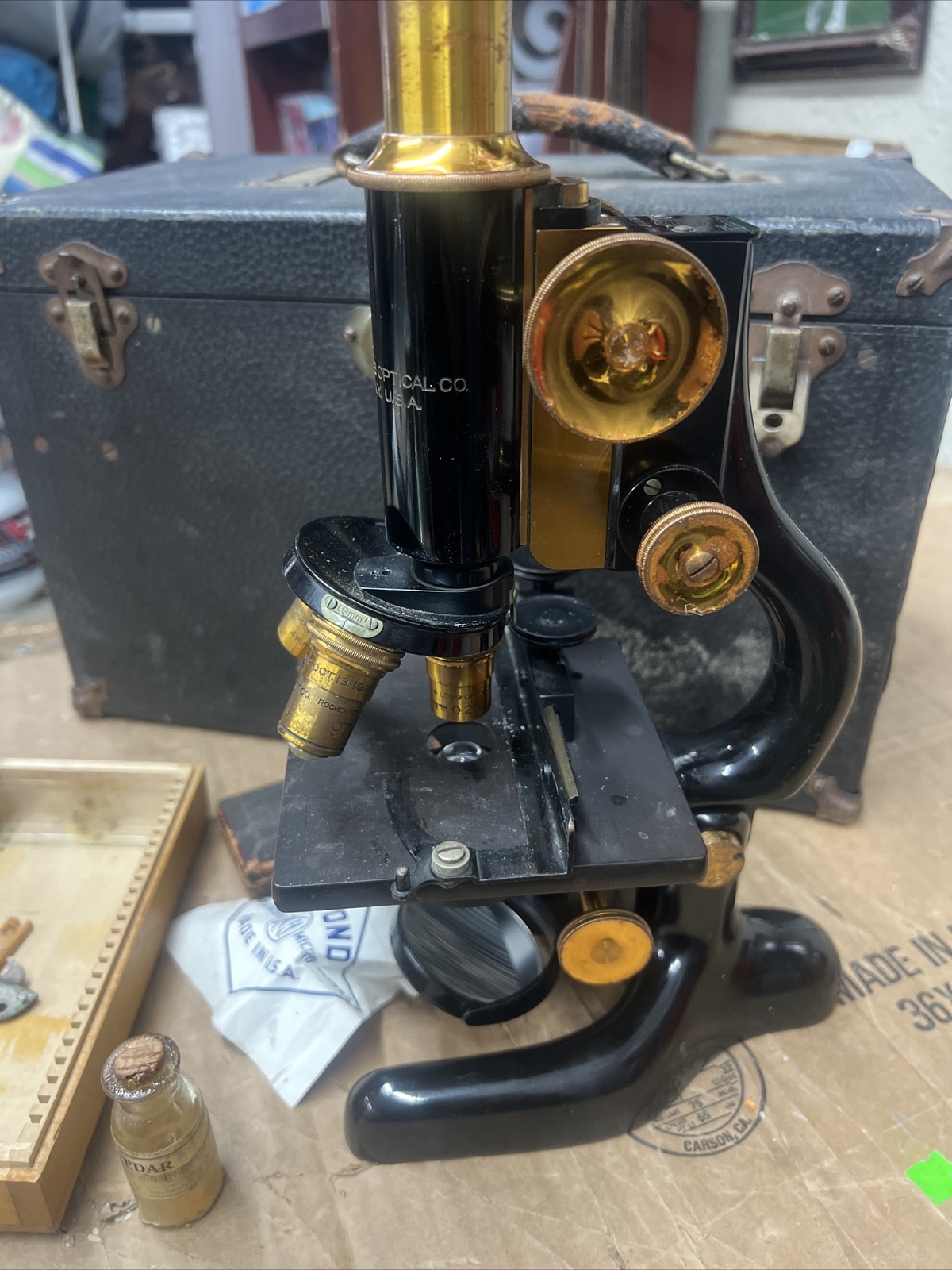 Vintage Rare 1915 Bausch & Lomb Optical Co. Iron and Brass Microscope