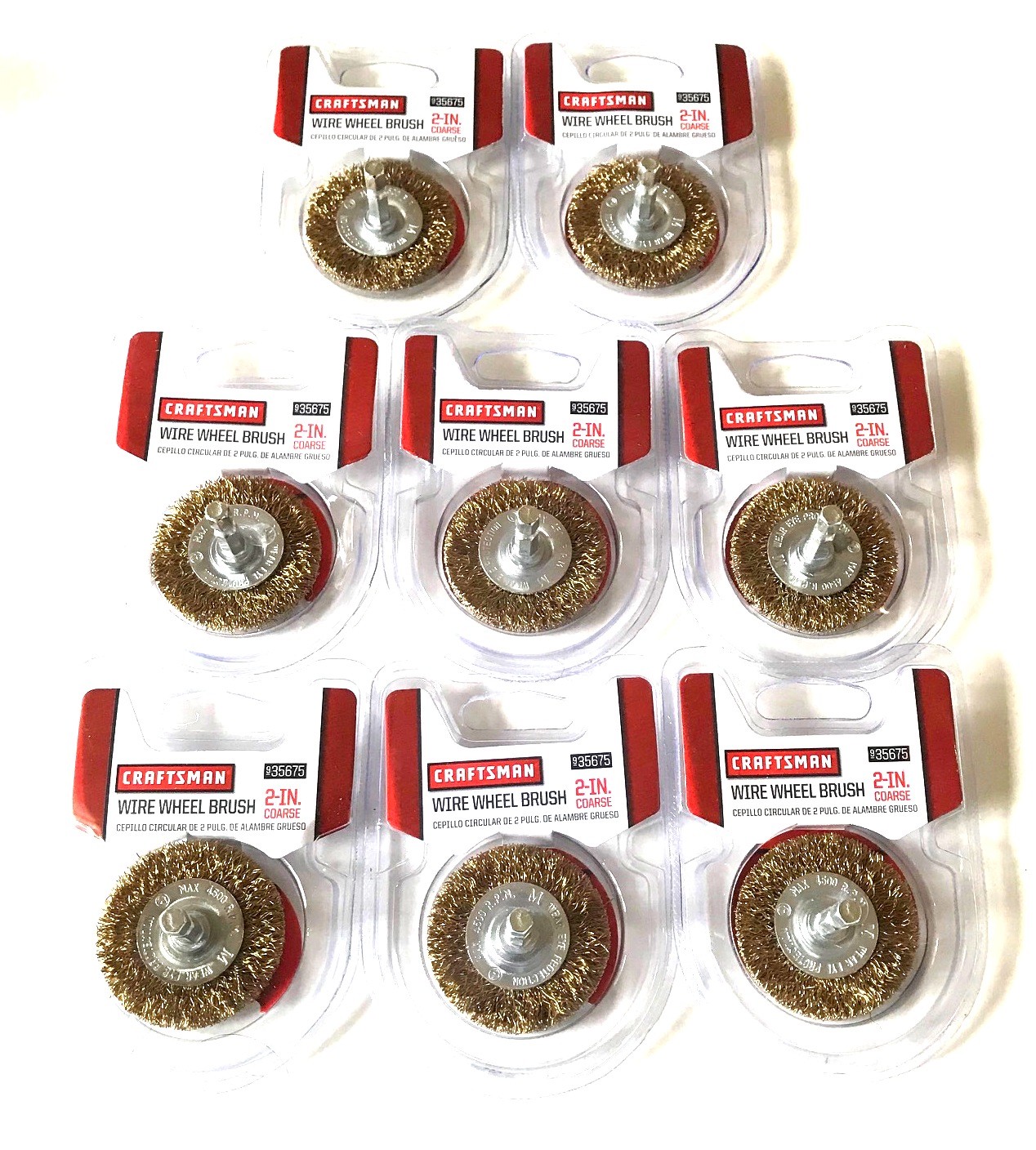 8 CRAFTSMAN 2" COARSE STEEL WIRE BRUSH WHEELS 1/4" QUICK CHANGE HEX SHANK 935675