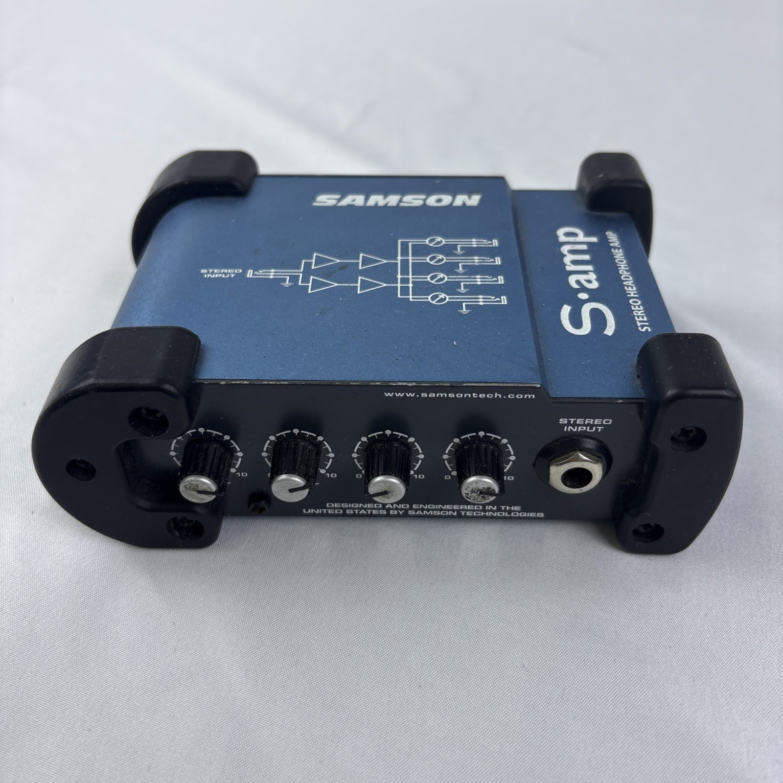Samson S-Amp 4-Channel Tabletop Mini Headphone Amplifier –TRS Input – Blue/Black