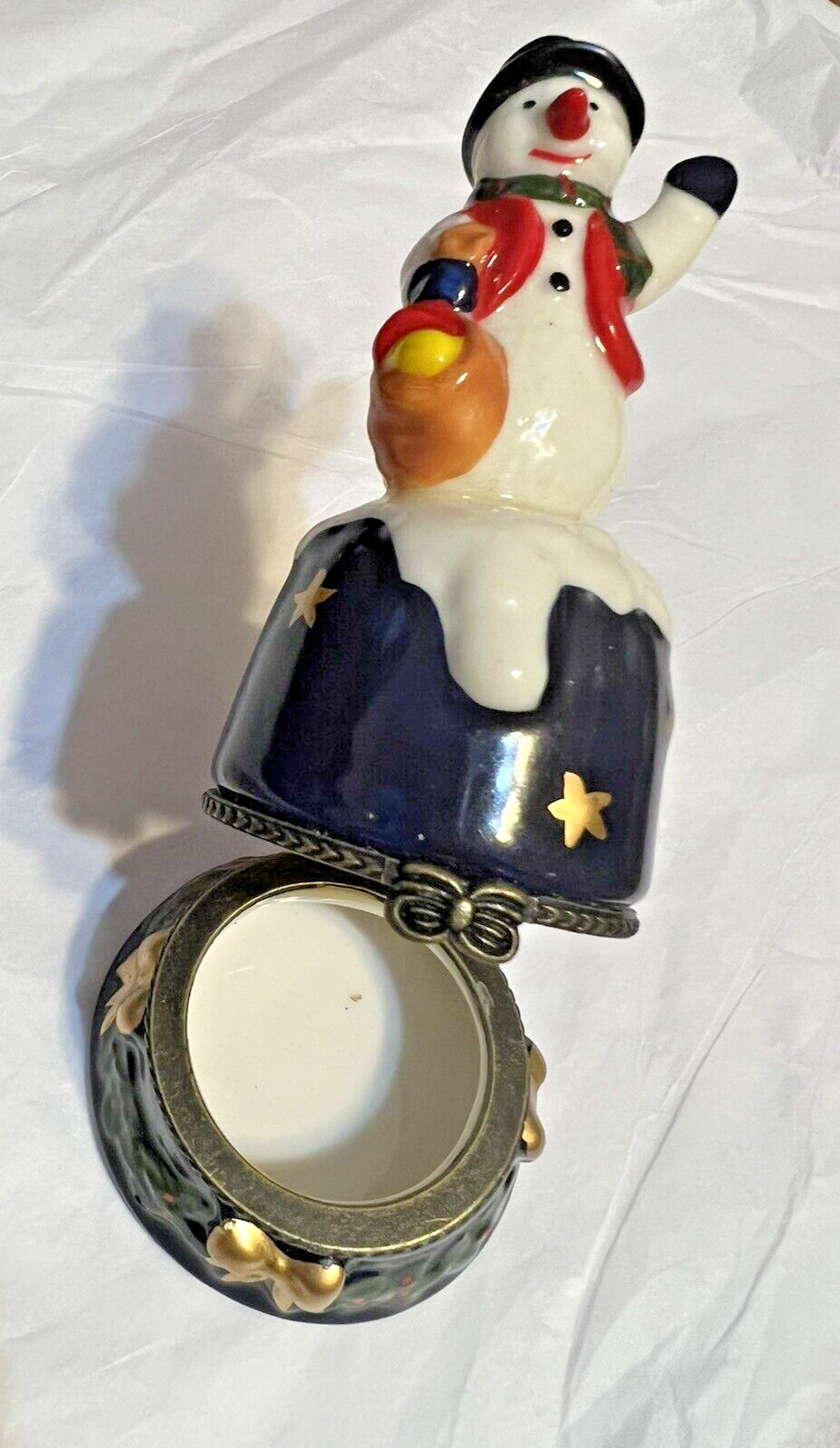 Snowman Trinket Box Ceramic READ ALL