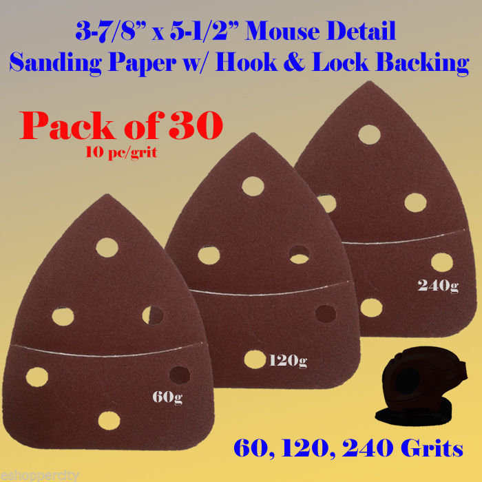 30X Mouse Detail Sander Sandpaper Hook & Loop 240 Grit For Black & Decker Ryobi