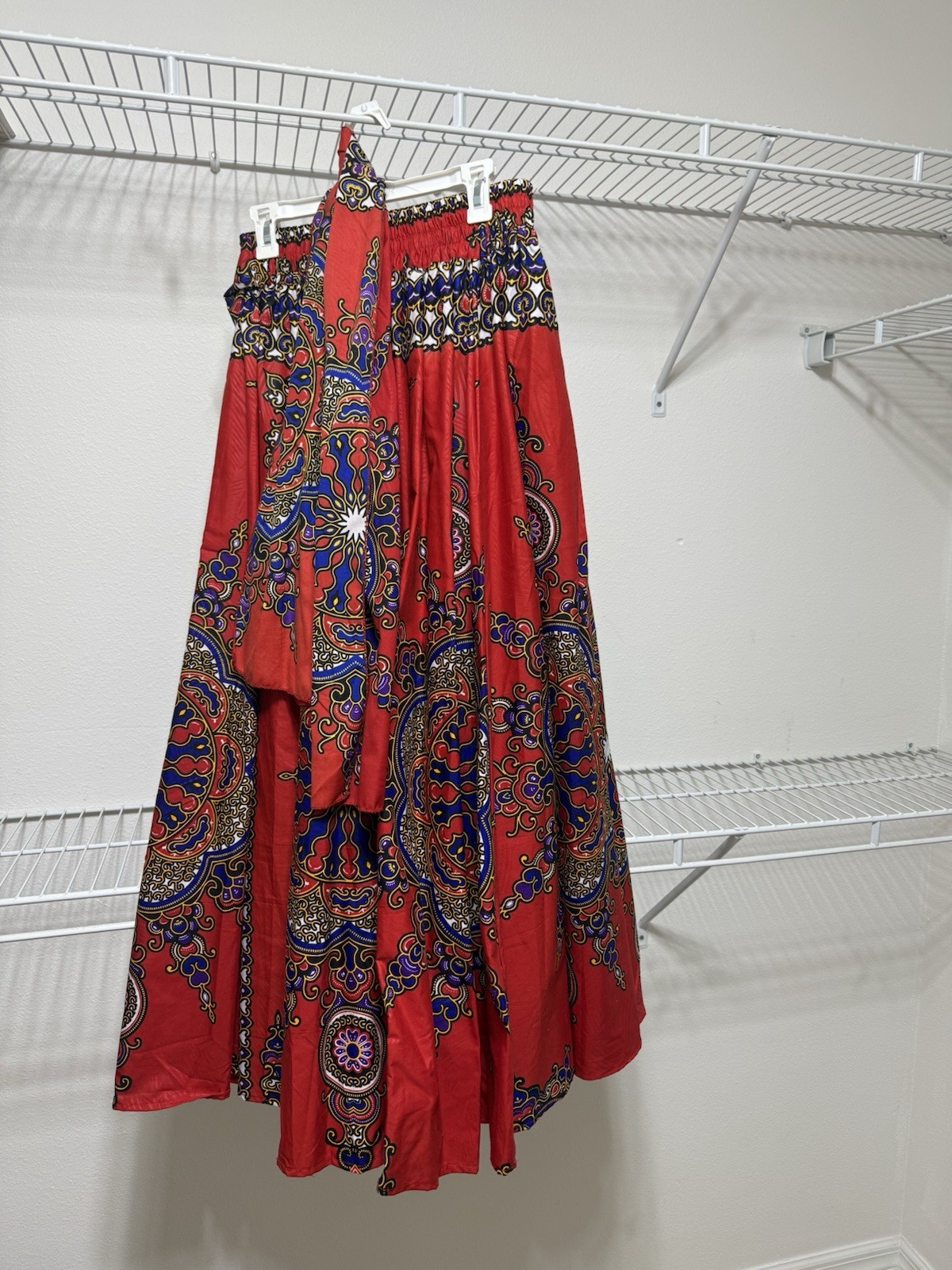 Handmade Dashiki Skirt Red Cotton One Size Women's African Traditional Style