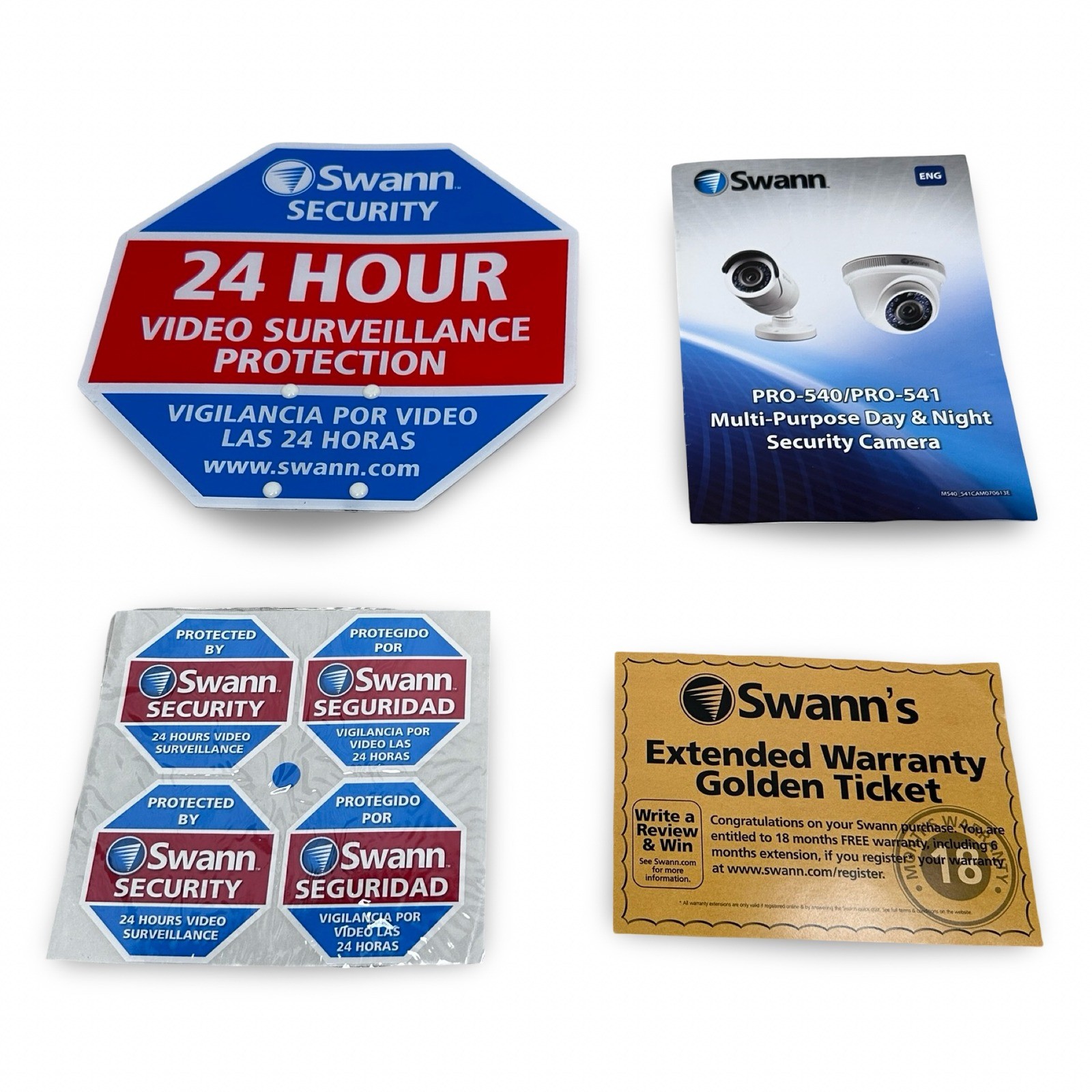 Swann Security 24 Hour Video Surveillance Sign Decals Manual PRO-540 PRO-541 Set