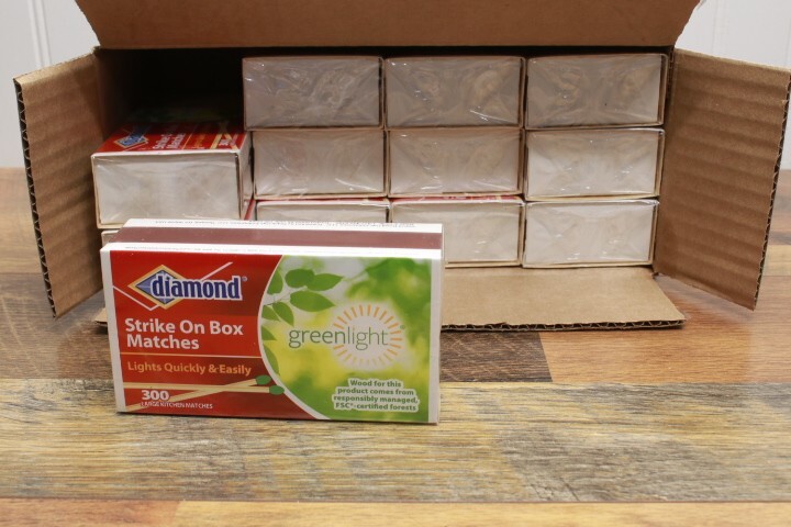 Case of 3" DIAMOND STRIKE ON BOX LARGE WOODEN MATCHES 300ct  x 12 = 3600 MATCHES