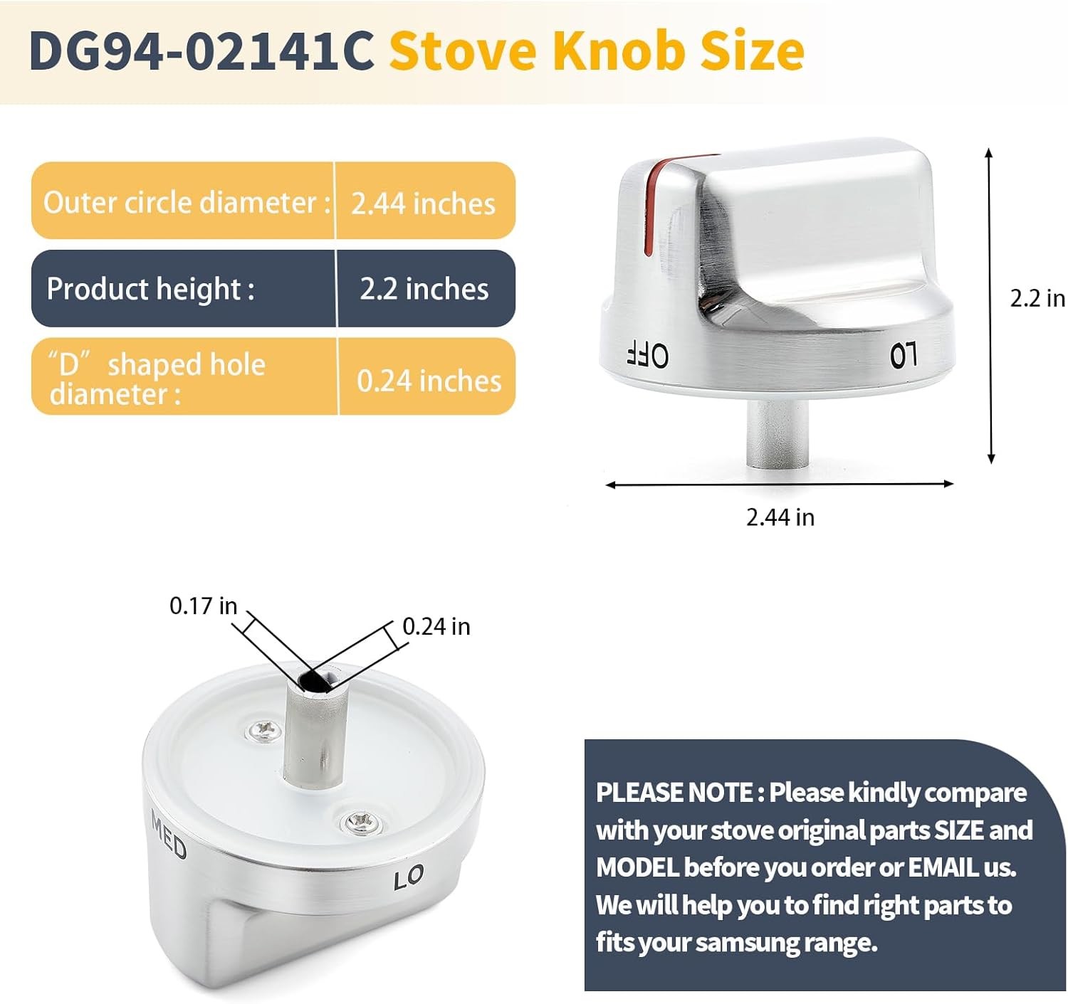 DG94-02141C DG94-02141A Stove knobs Replacement for Samsung Silver