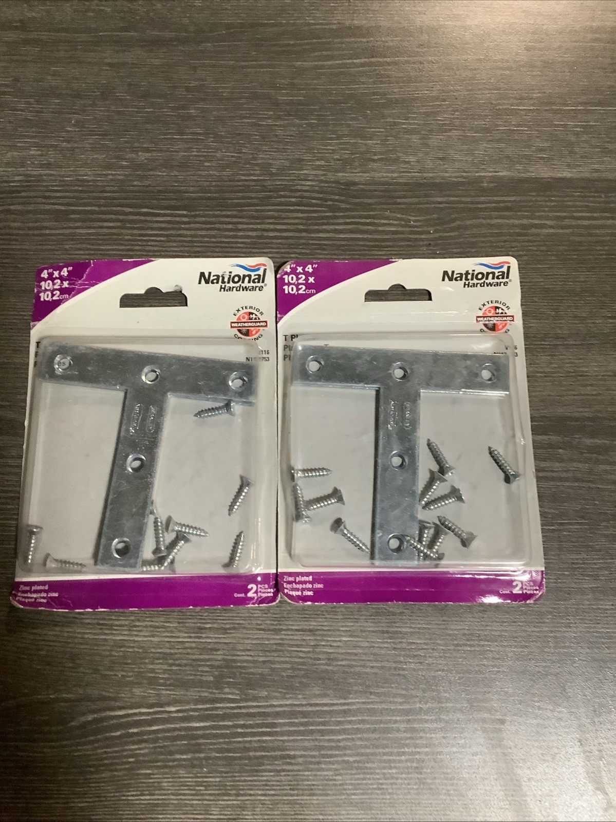 NOS 2 pack lot 2/PC National Hardware N113-753 Zinc Steel T-Plate 4" x 4"