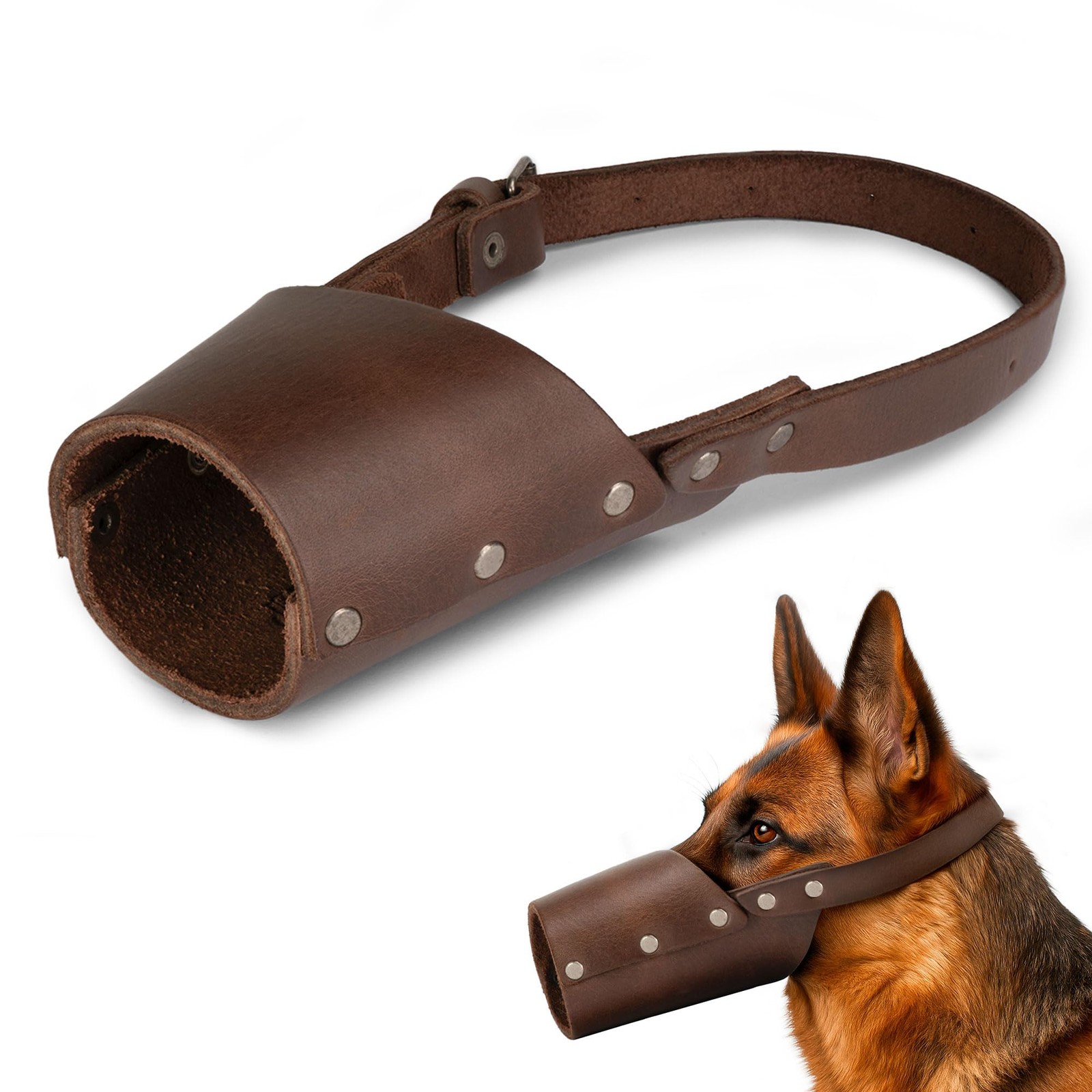 , Leather Dog Muzzle Guard, Secure, Prevents Biting Chewing, Pitbull German S...