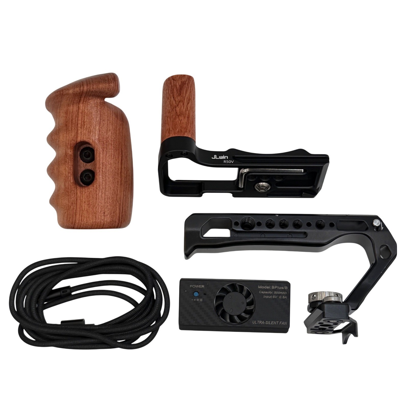 Sirui Camera Top Handle JLwin R50V Cage Wood Grip and BPlus/B Cooling Fan Bundle