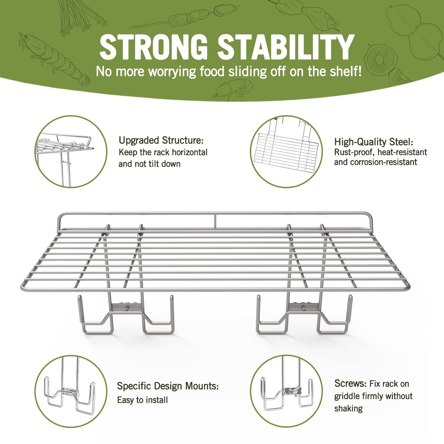 2Pcs Blackstone Griddle Warming Rack, Heavy Duty Steel Grill Warming Rack Com...