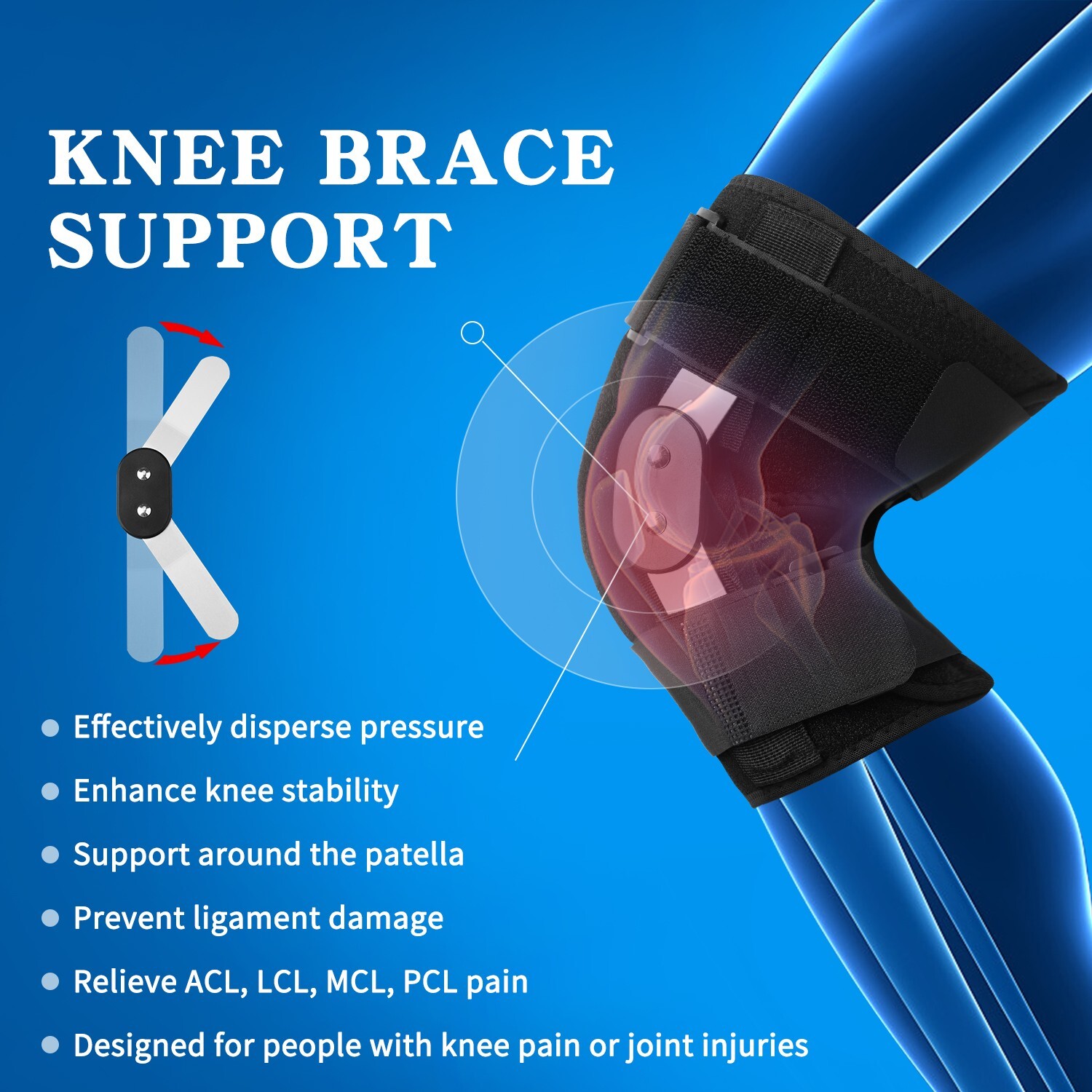 Hinged Open Patella Knee Brace Compression Sleeve Joint Support Stabilizer Wrap