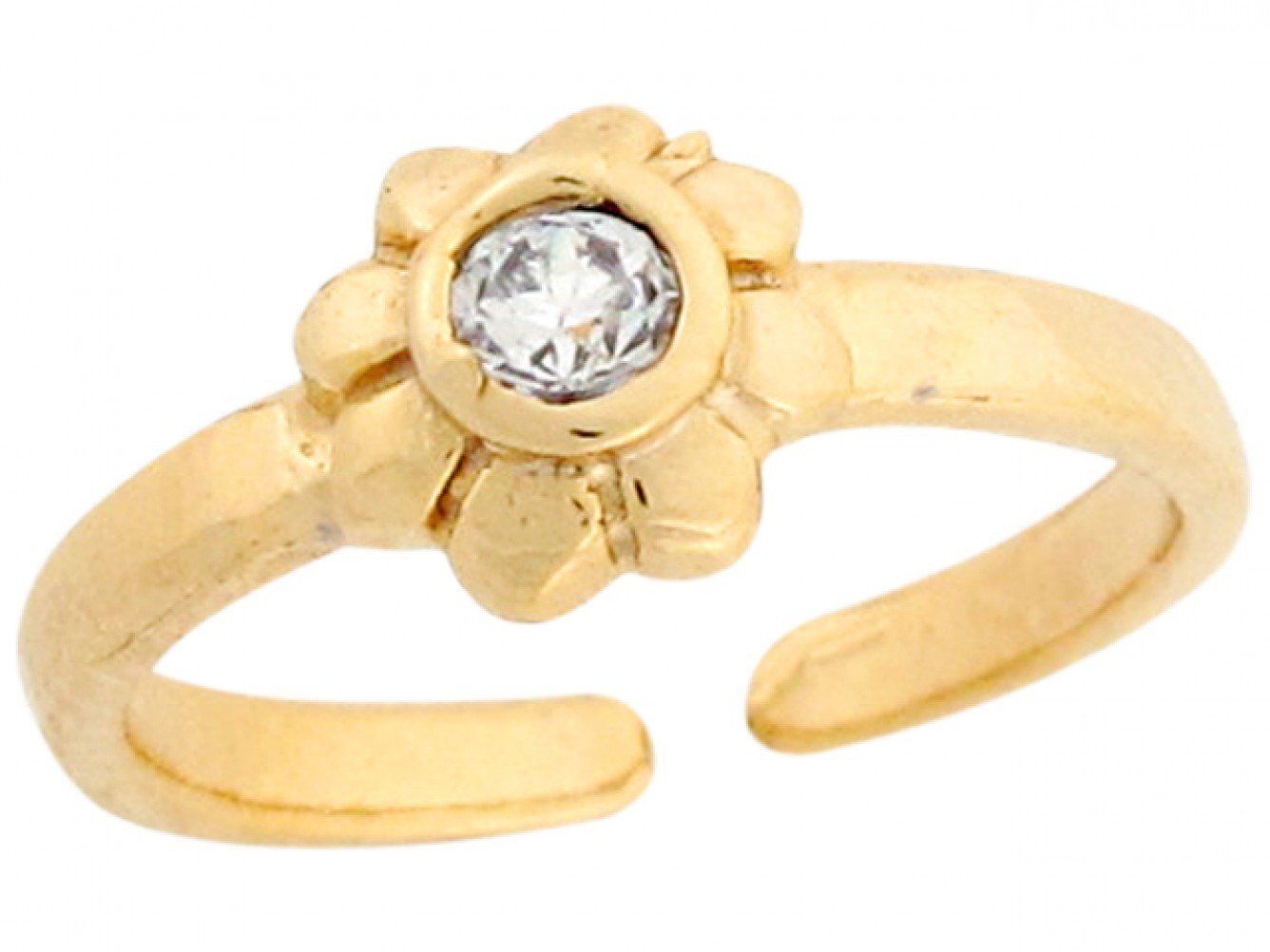 10k or 14k Yellow Real Gold White CZ Sunflower Cute Womens Toe Ring