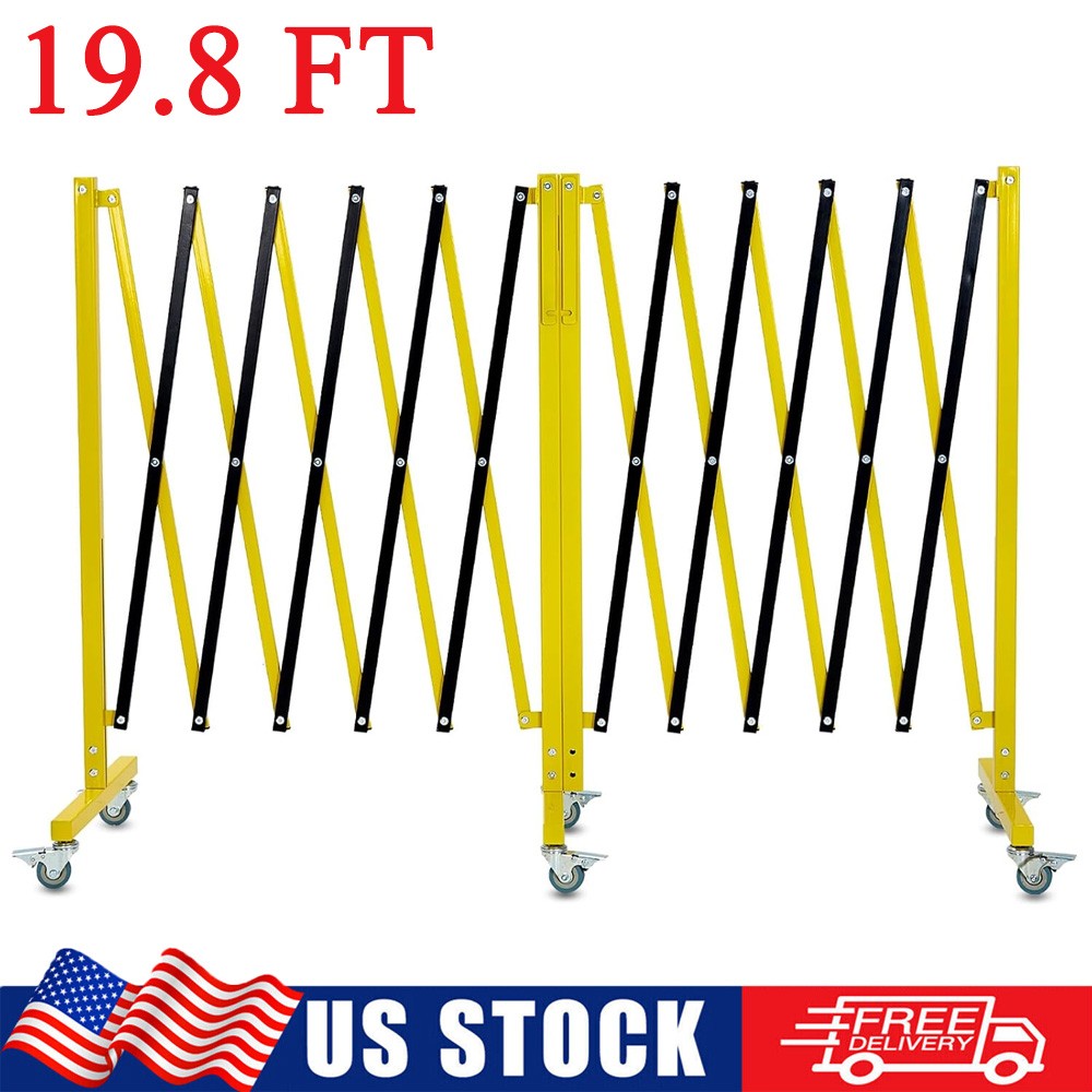 19.8 FT Expandable Barricade Safety Barrier Fence with Casters and Warning Board