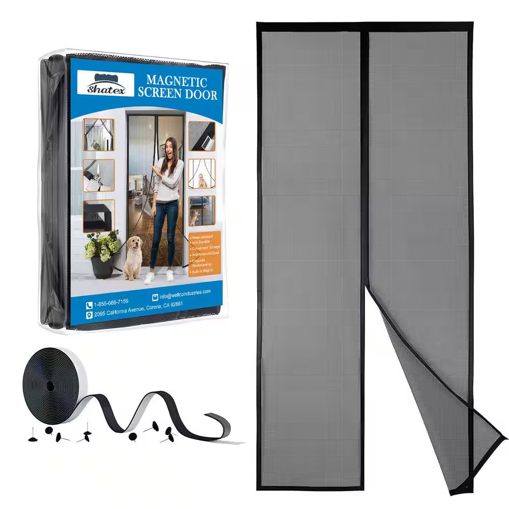 36 In. X 82 In. Black Fiberglass Magnetic Screen Door Heavy Duty Mesh Curtain Bi